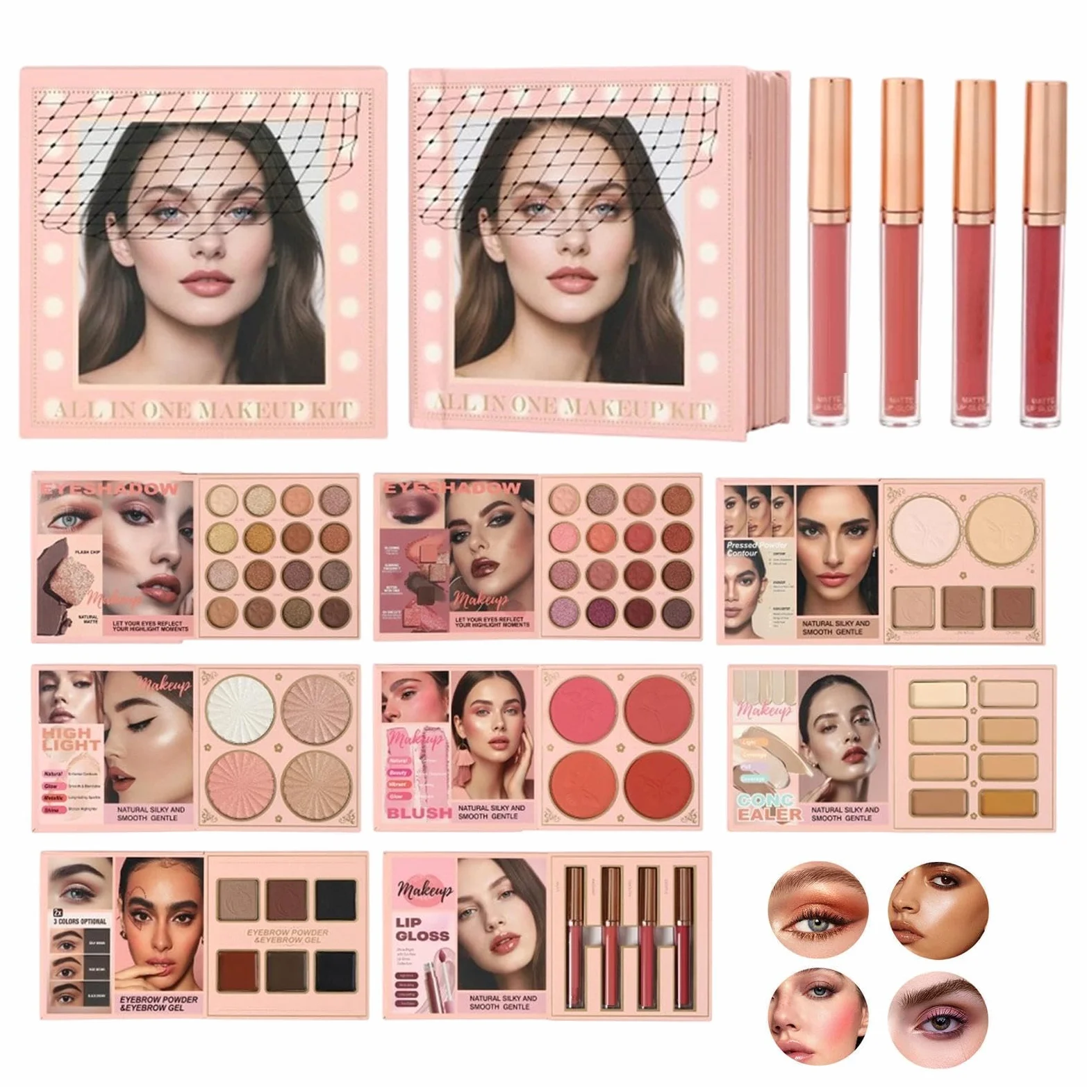 Di Ombretti Vivaci E Colorati Kit 8 Pagine Illuminante Blush Contour Gloss | Palette Trucco Viso Ombretti Per Donne Moglie Mamma Amiche Ufficio Viaggio All'Aperto Compleanno Natale