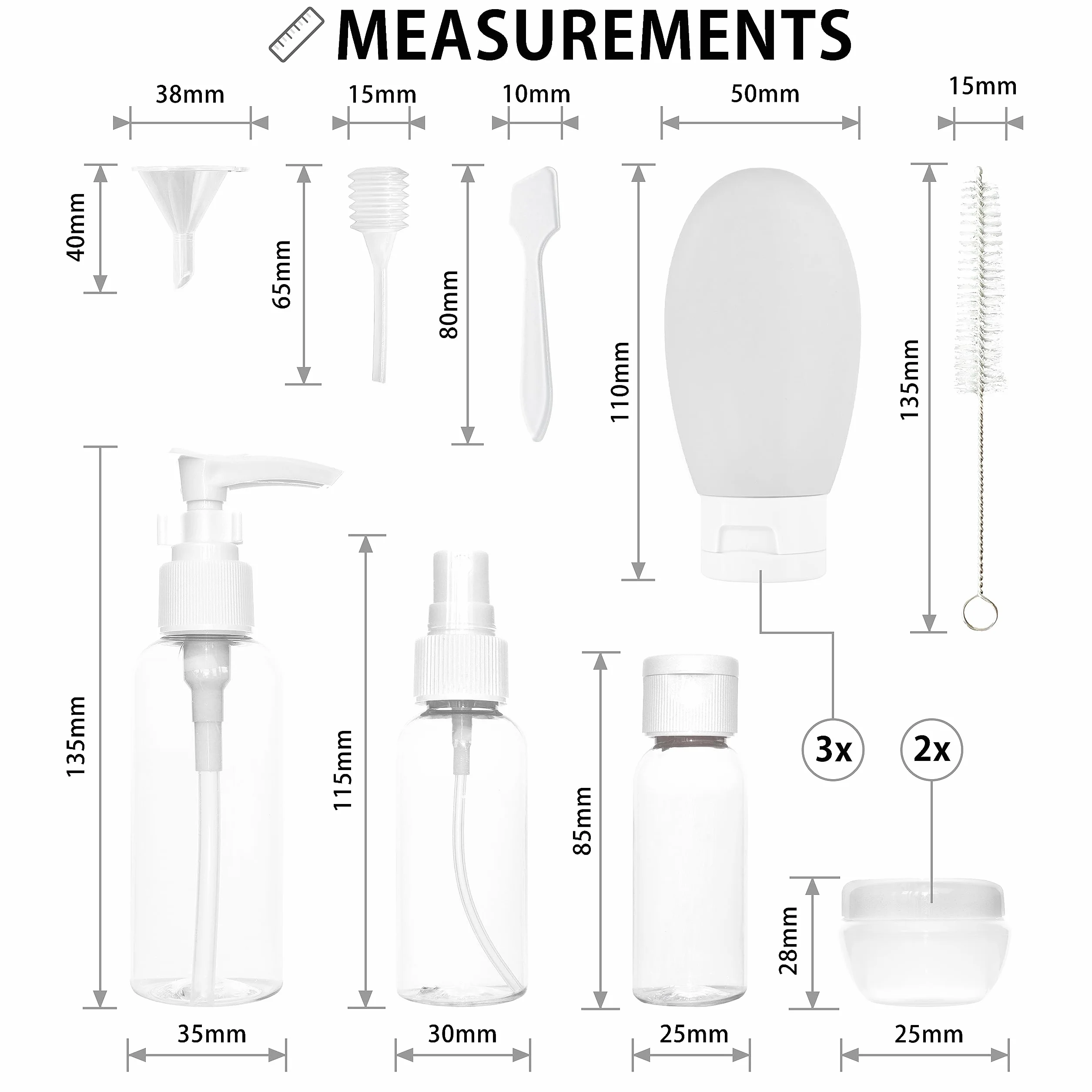 MyGadget Set Viaggio [14 pezzi] - Kit Flaconi & Contenitori per crema - Bottiglie e Boccette per Liquidi e Cosmetici per Viaggiare in Aereo - Donna e Uomo