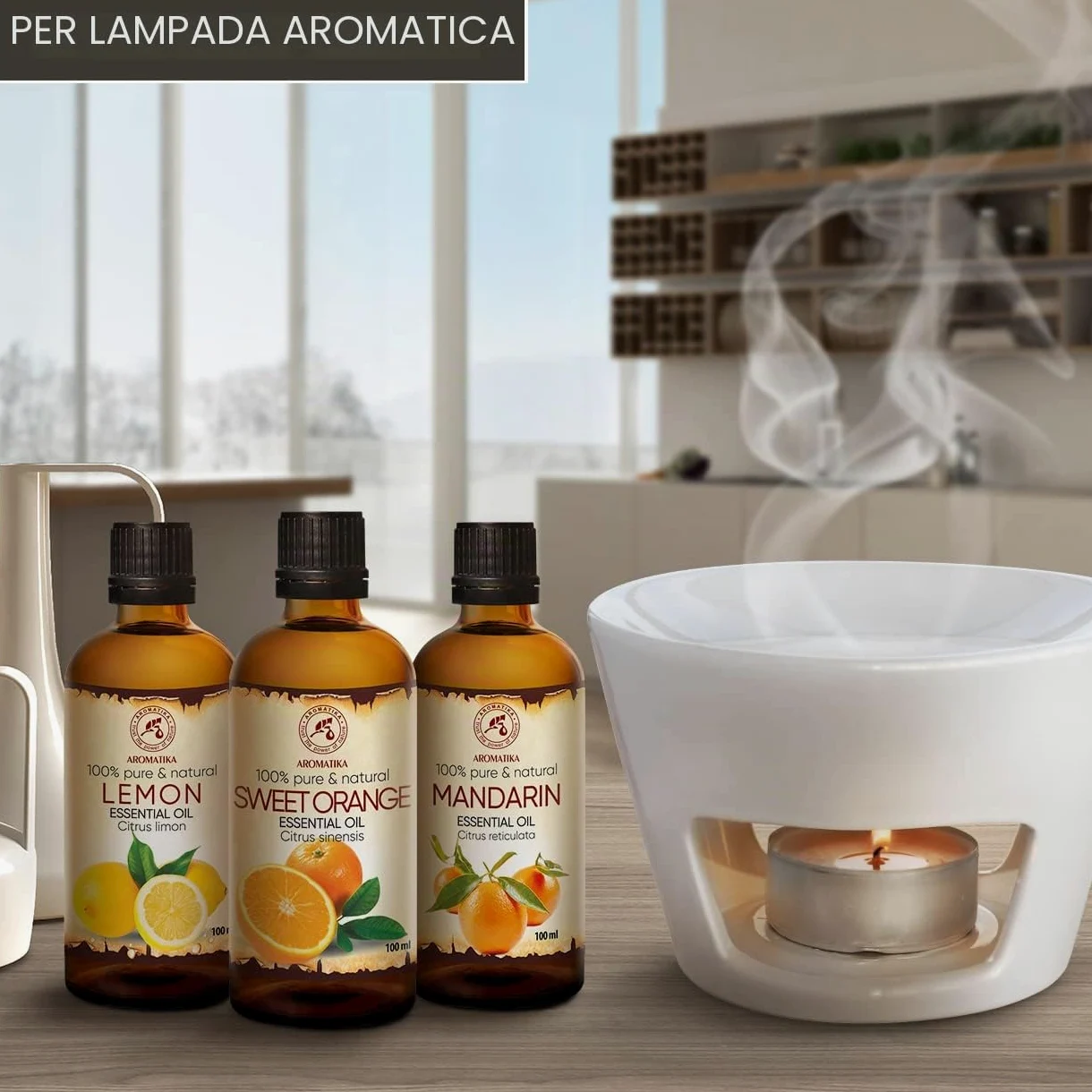 Olio Essenziale Set 3x100ml - Oli Aromaterapici - Limone - Arancia - Mandarino - Kit Set 3 Oli Essenziali per Diffusori - Bruciaolio - Umidificatore - Aromaterapia Olio Essenziale
