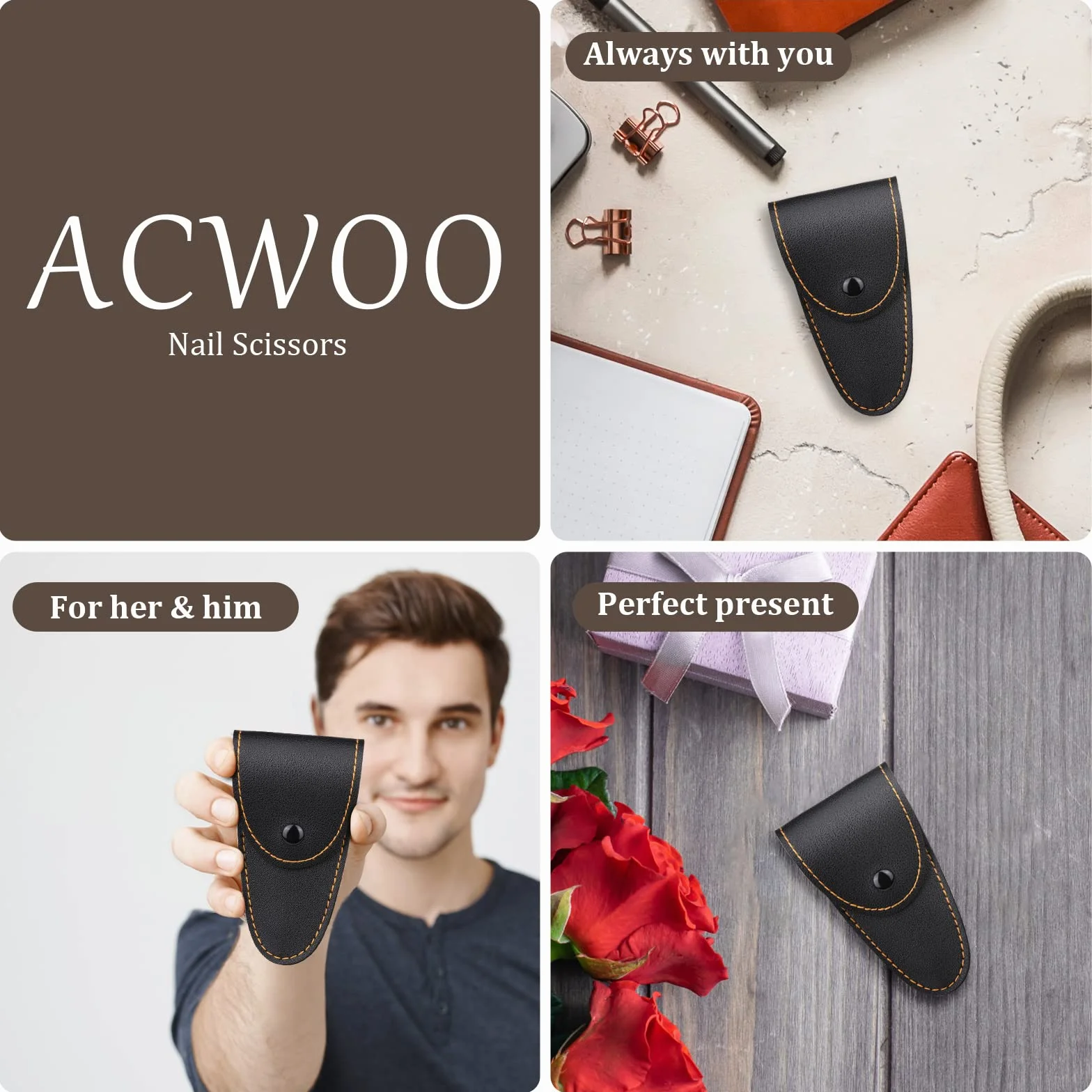 ACWOO Forbici per Unghie Inox Extra Affilate Lame Curve Professionale con Custodia