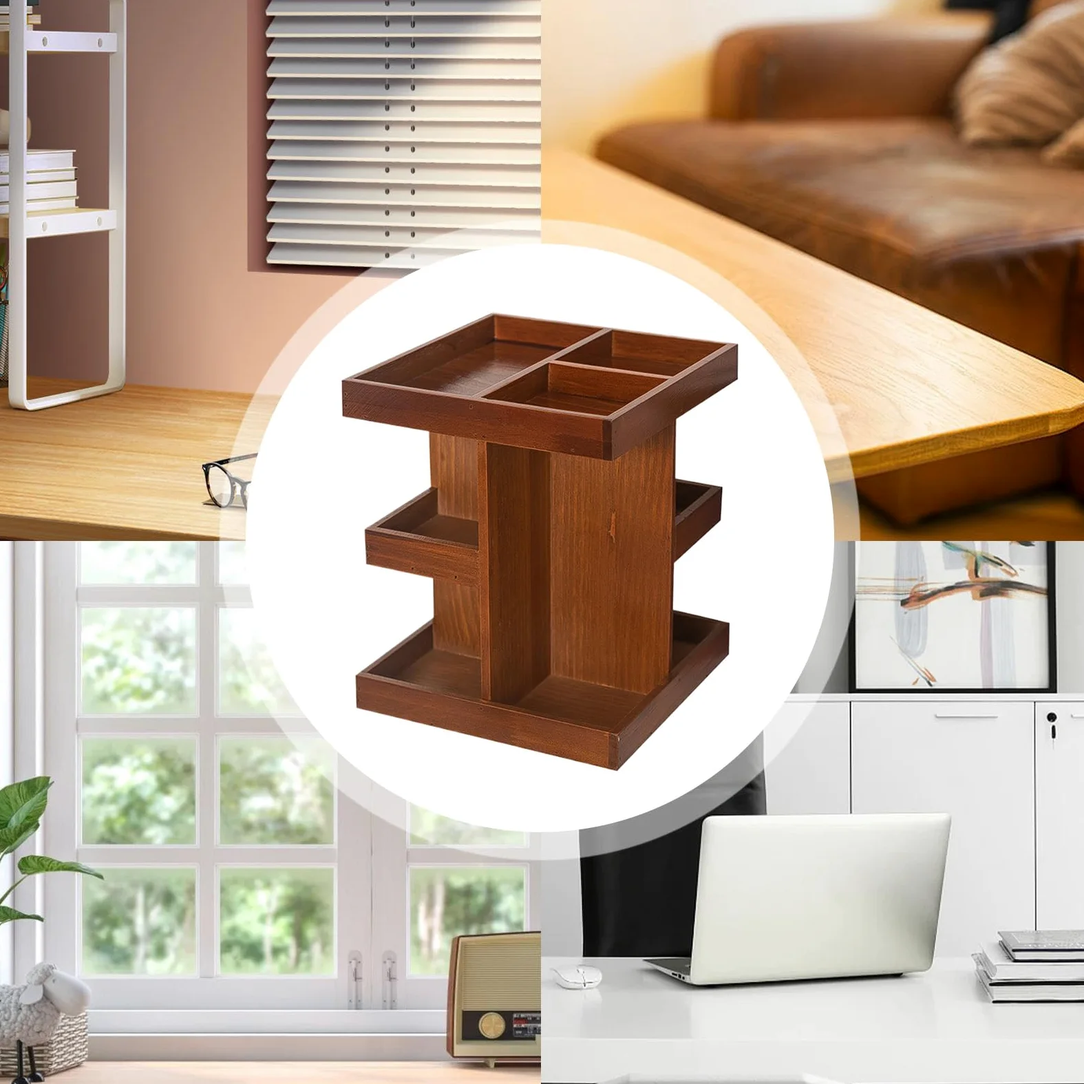 Organizer Trucco Girevole Espositore In Legno Stile Rustico | Organizer Trucco Bagno Rotante Da Banco Profumi E Prodotti Da Toeletta Per Bagno Camera Armadio Toeletta E Piano Di Lavoro