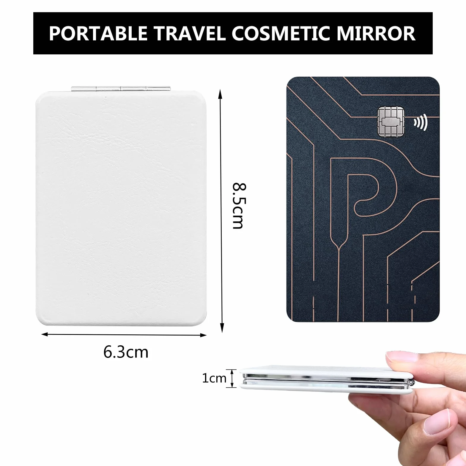 Specchio Compatto PU 2 Pezzi Mini Trucco Doppio Pieghevole Viaggio 73MM 80MM Bianco