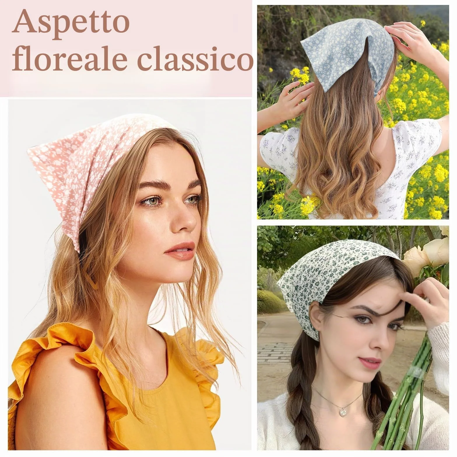 4 Pezzi Fascia Capelli Bandana, Capelli Floreale Fascia Elastica Boho Cerchietto Chiffon Carino Foulard per Donne Ragazze Accessorio
