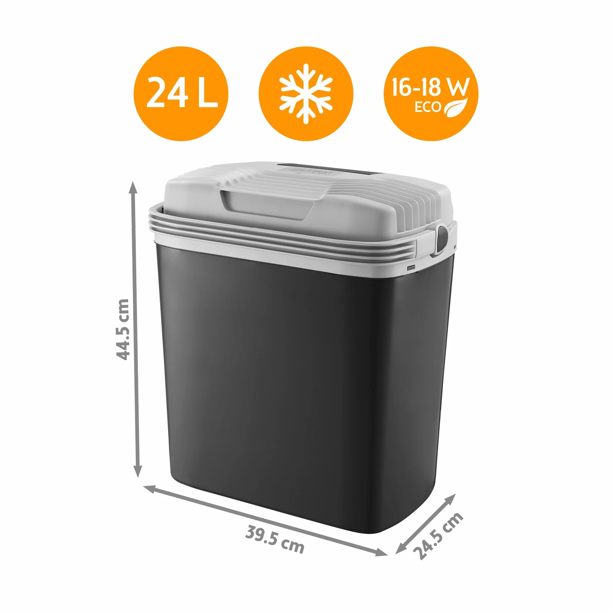 First Austria Frigo Portatile Elettrico 24L Tripla Alimentazione USB-C PD 3.0 52W Caldo Freddo Auto Camping Nero Grigio Chiaro
