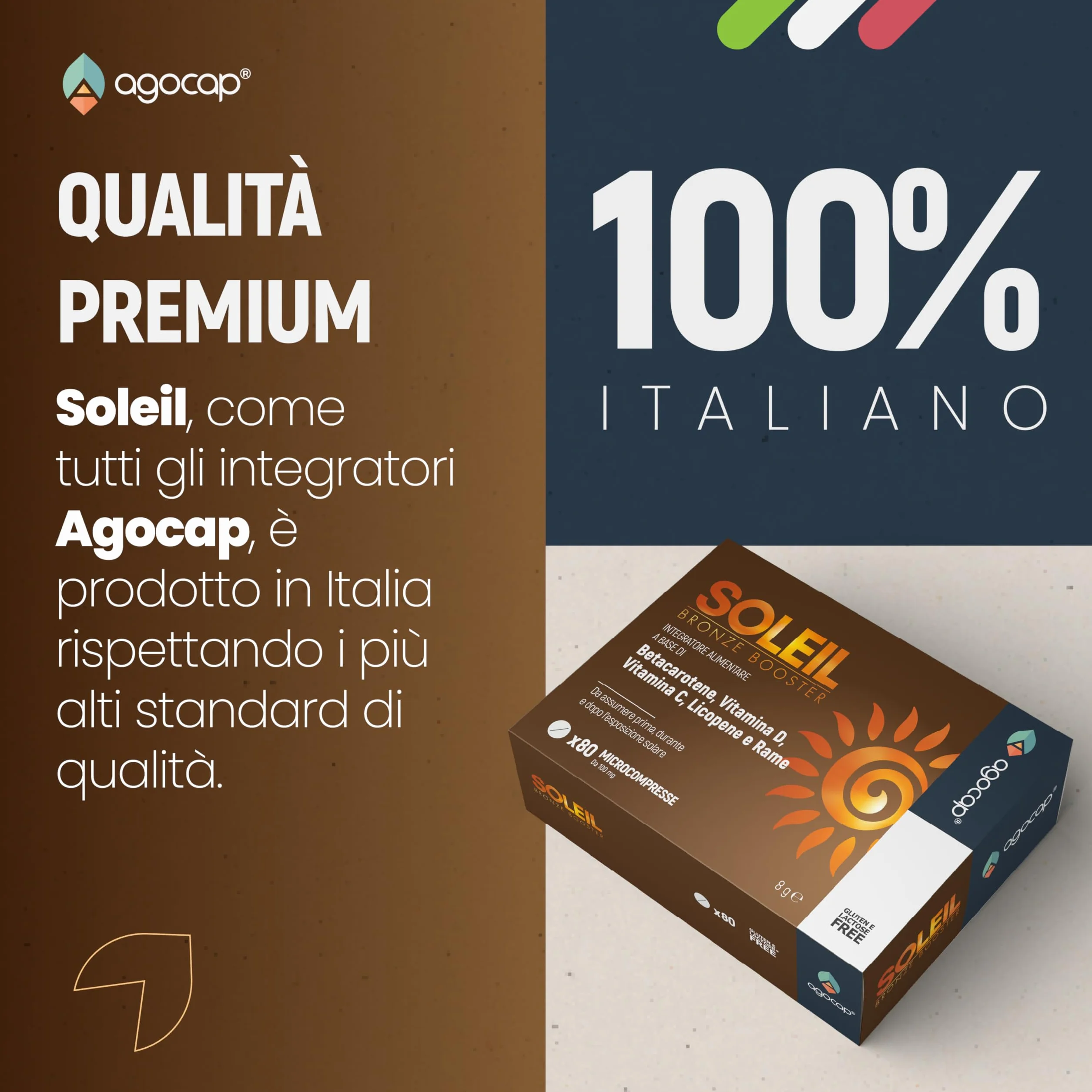 SOLEIL Acceleratore Abbronzatura Forte, 80 Compresse con Betacarotene, Rame, Selenio, Licopene, Vitamine C, D, E, B - Autoabbronzante Corpo