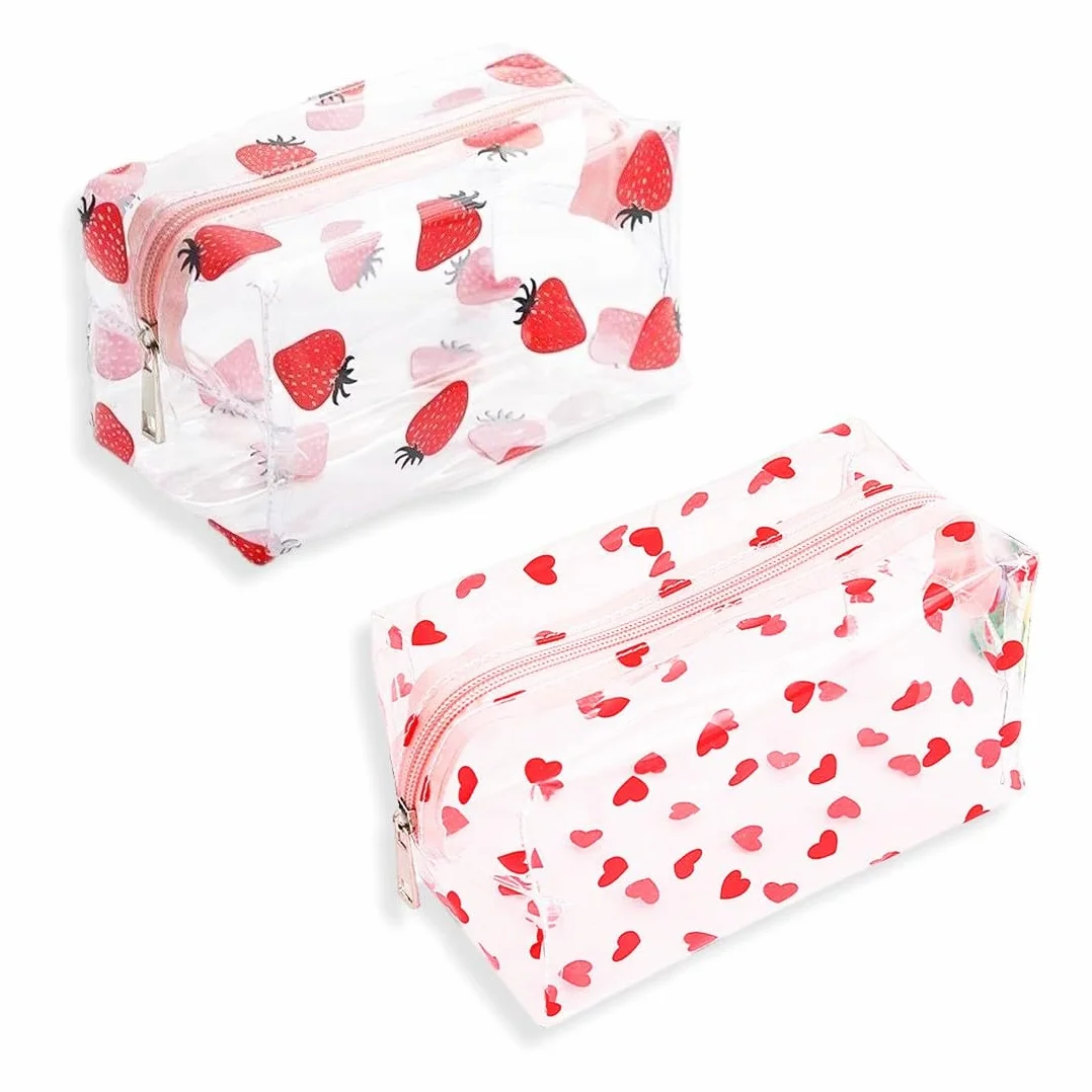 2 Pezzi Beauty Case Trasparente, Beauty Case da Viaggio Borse da Toilette Sacche Trasparenti da Aereo Trousse Trucchi con Cerniera Kit Viaggio Makeup Bag per Cosmetici Donna Uomo