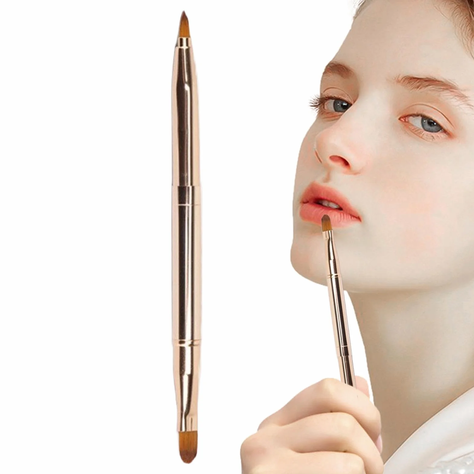 Pennello per labbra a doppia estremità, applicatore retrattile per trucco, labbra e rossetto, strumento di miscelazione con tappo per lucida, ombretto, pennello cosmetico multiuso per kit