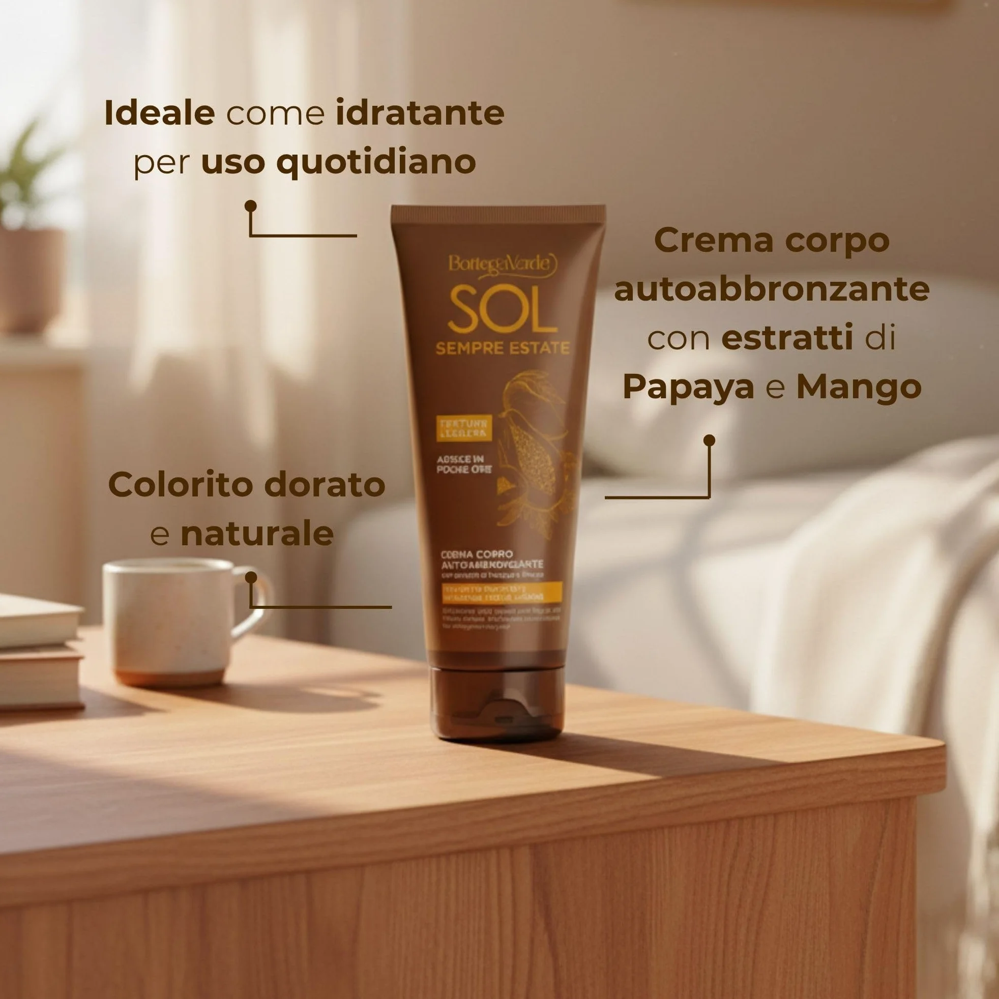 Crema Autoabbronzante Corpo Bottega Verde 200 ml con Estratti di Papaya e Mango