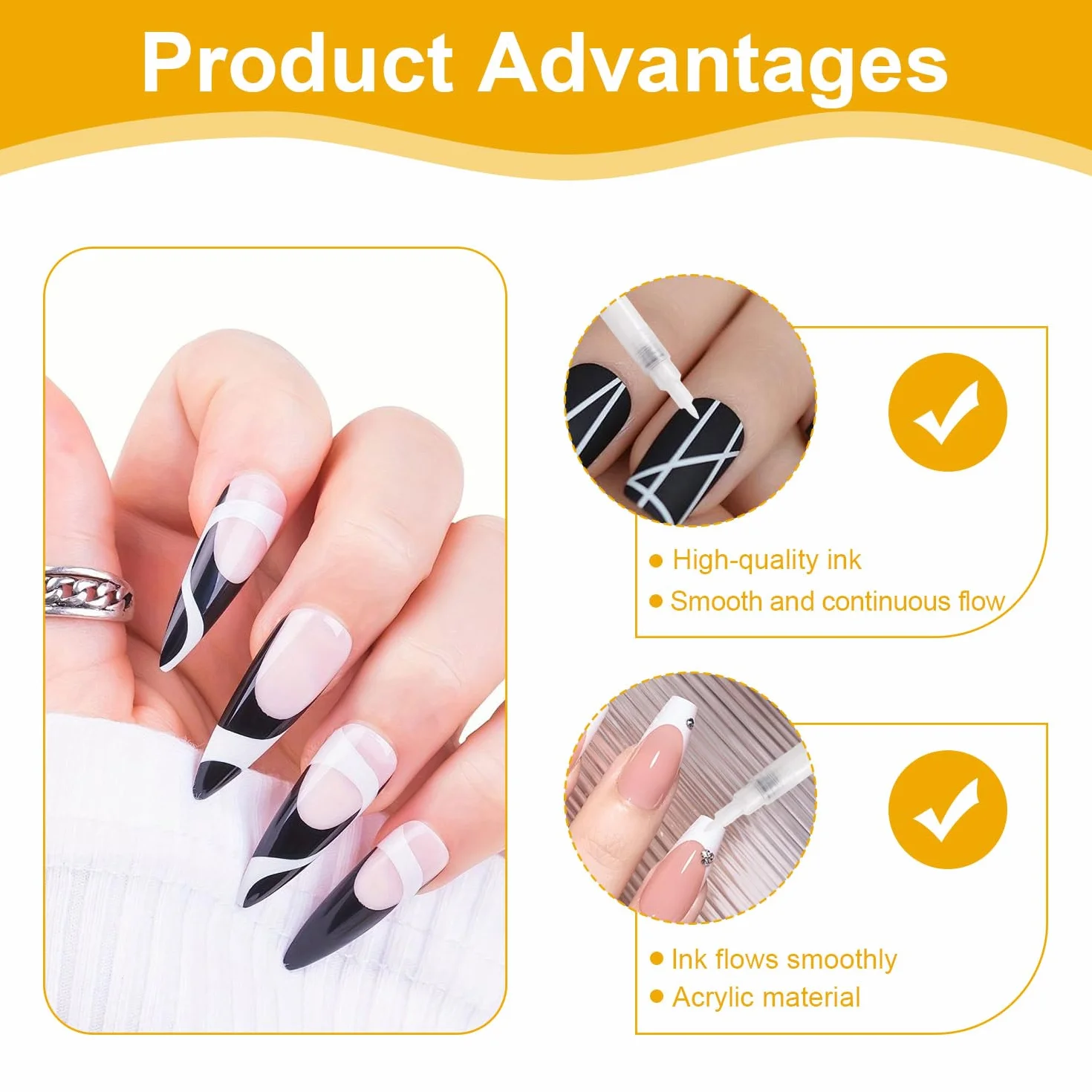 French Nails - Penna bianca per unghie creativa, set di unghie in gel e manicure, penna francese di precisione per nail art