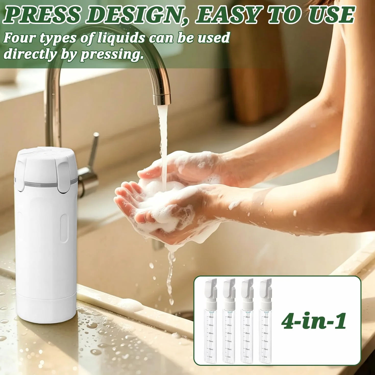 Dispenser da viaggio 4 in 1, Set di flaconi dispenser da viaggio 4 in 1, Dis-penser da viaggio ricaricabile, Contenitori Portatili a Prova di Perdite, Kit Viag-gio Aereo Bagaglio a Mano (M2)