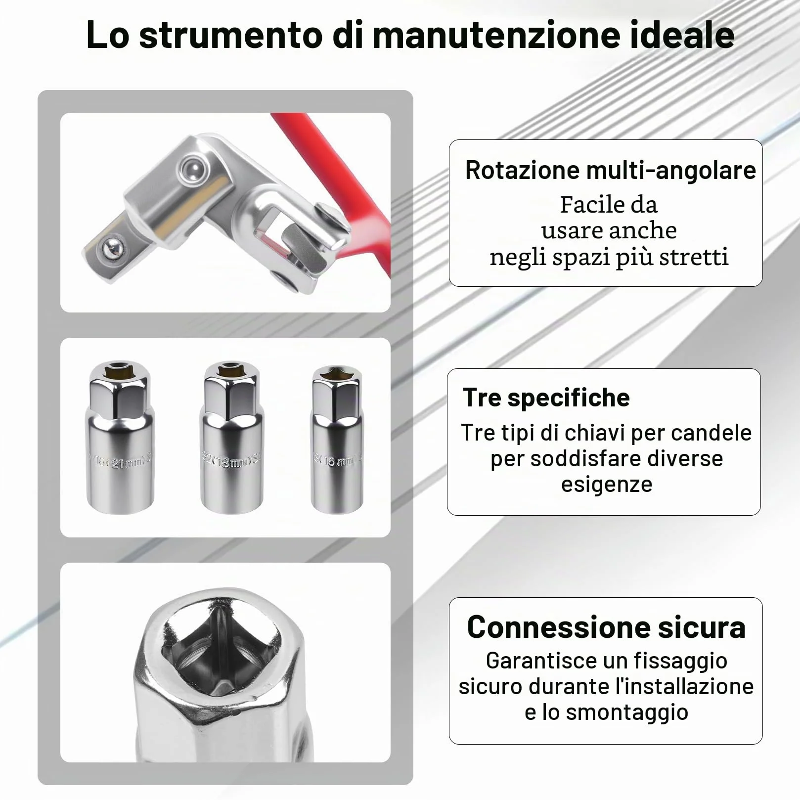 Set Chiavi Candela 16mm 18mm 21mm con Impugnatura a T per Auto e Moto