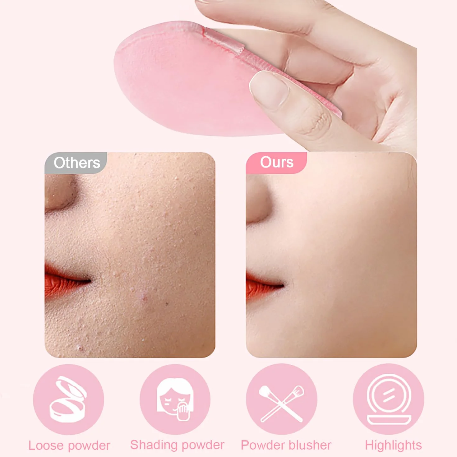 Puff Triangolo Spugna da Trucco per Viso Cipria Fard Fondotinta Strumenti Wet And Dry 8 Pezzi (Nero e Rosa)