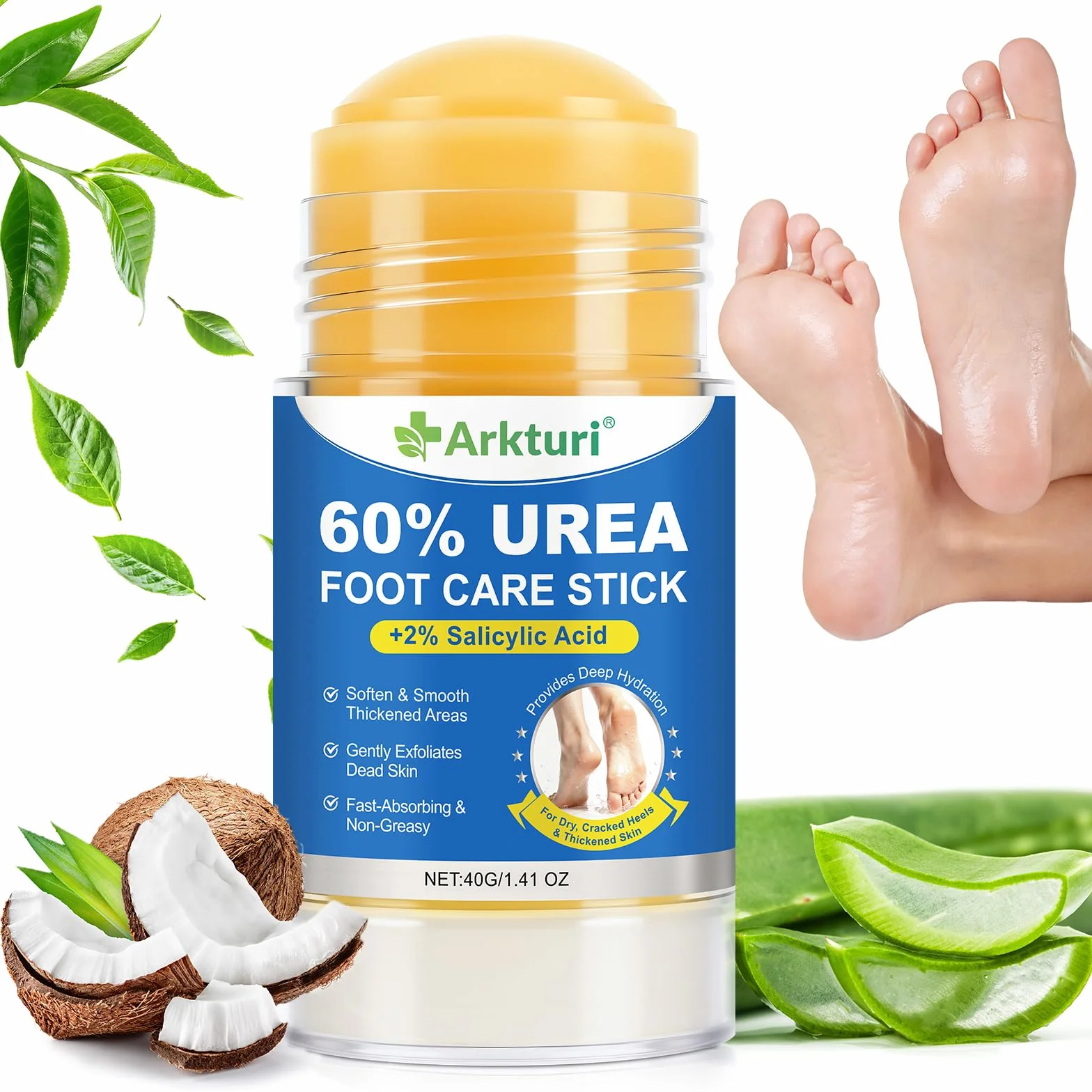 Crema per i piedi all'Urea 60% con 2% di acido salicilico – Balsamo per i piedi a bastoncino contro talloni screpolati, calli e pelle secca – Idrata, ammorbidisce e leviga la pelle – Comodo stick per