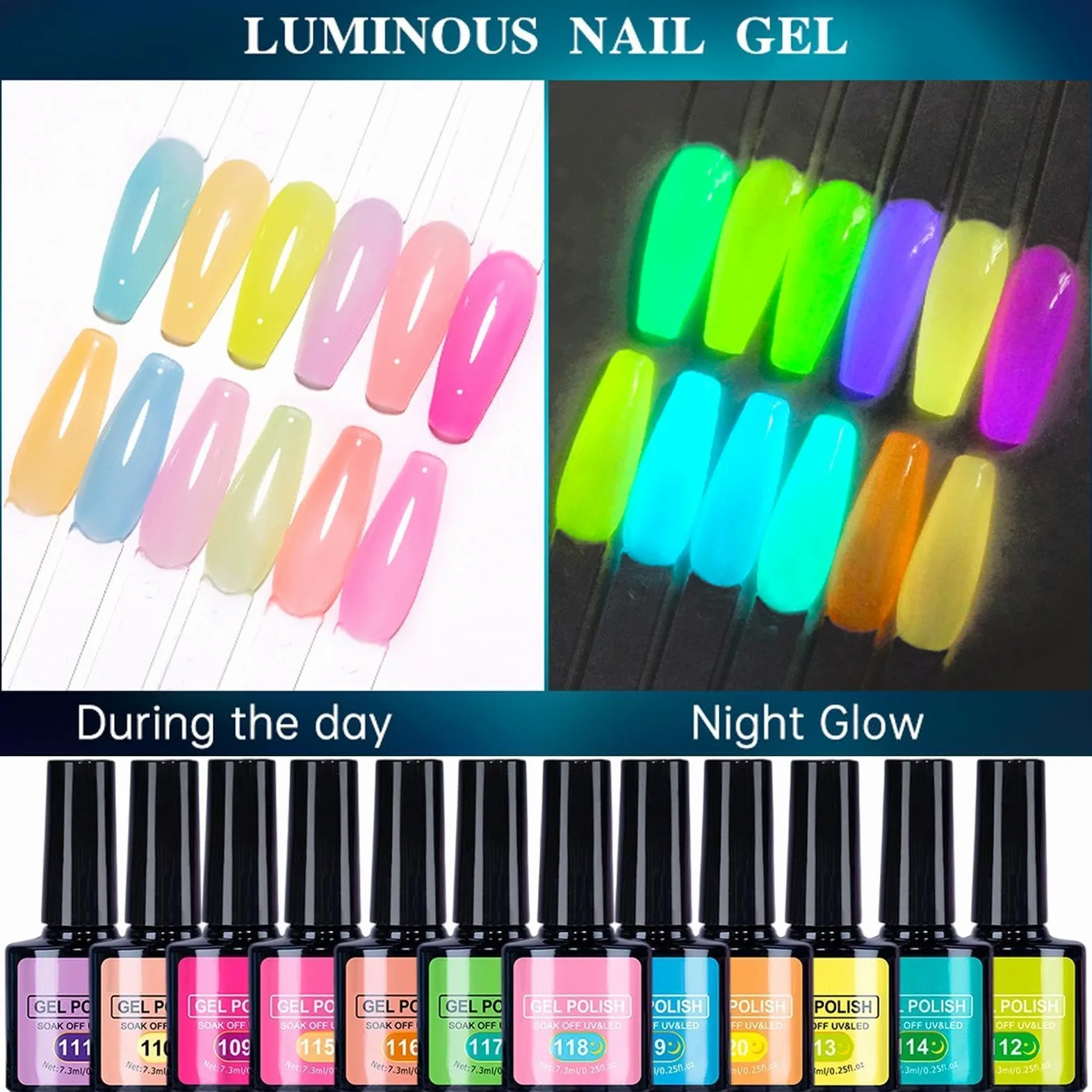 Smalto gel luminoso 12 Pezzi Luminosi Durevoli Portatili | Gel Unghie con Effetto Luminoso Brillante da Donna Forniture Manicure Glow per Donne Ragazze Beauty Lovers Studenti Saloni