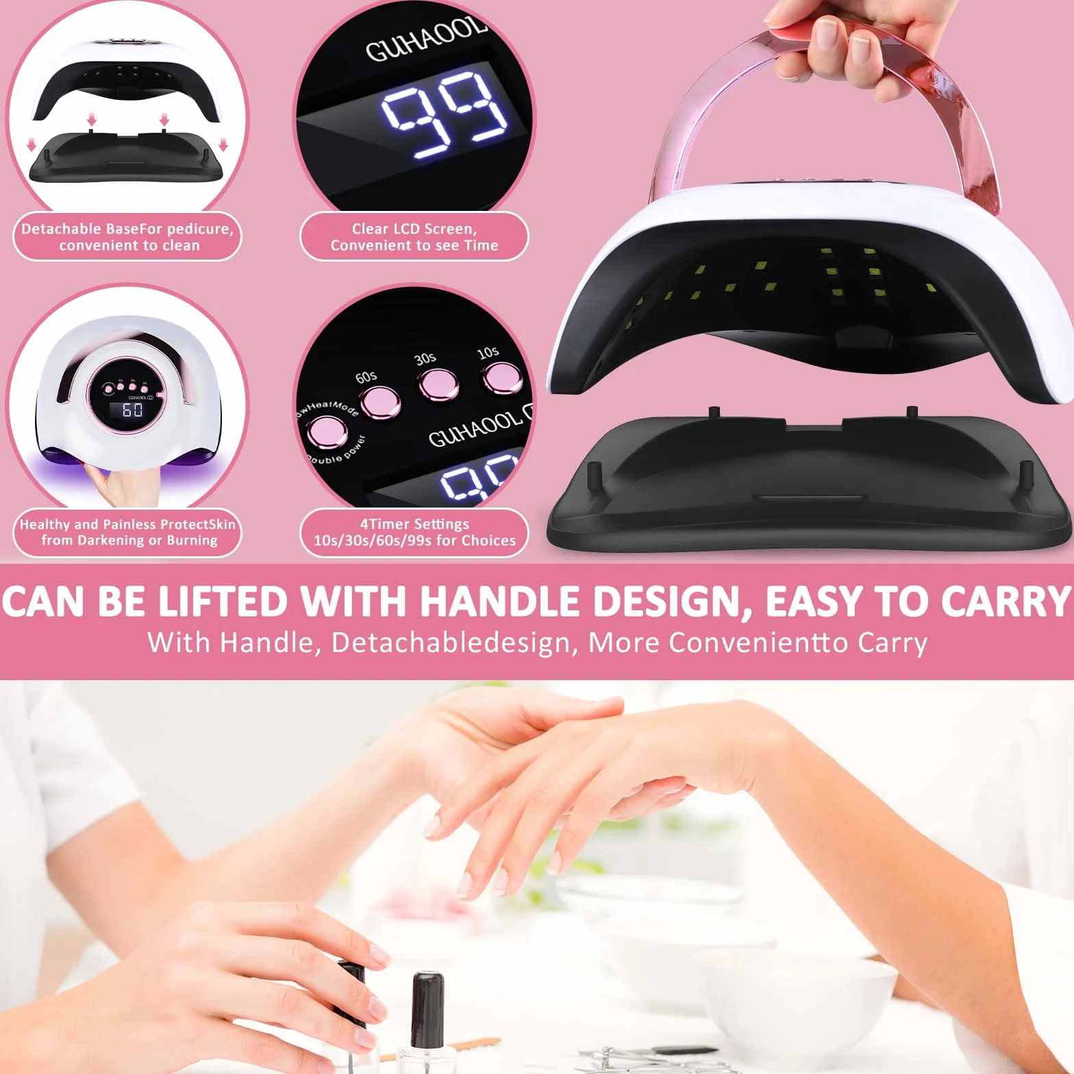 Lampada Unghie UV LED, 180W Fornetto Unghie Può Curare Rapidamente, con 4 Timer 10s/30s/60s/99s,Sensore Di Avvio Automatico, LCD Display Lampada per unghie per Gel Nail Polish Light, Bianco