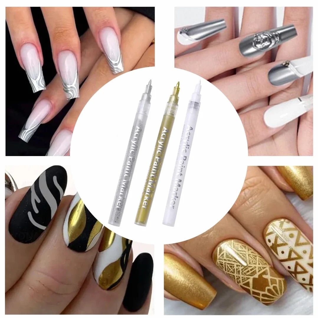 JEYORZY 3 Pcs Pennino 3D,Penne per French Unghie 3D,Penna Manicure,per Nail Art Fai da Te,Nail Art per Donne e Ragazze,Smalto Unghie,Linea Nail Art,Graffiti