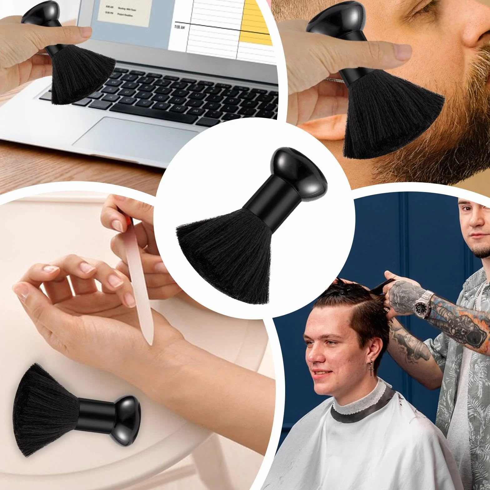Spolverino per il collo, spazzola da parrucchiere, spazzola professionale per la pulizia del viso, per il salone, 1 confezione di setole in nylon morbide, spazzole per la pulizia della polvere delle