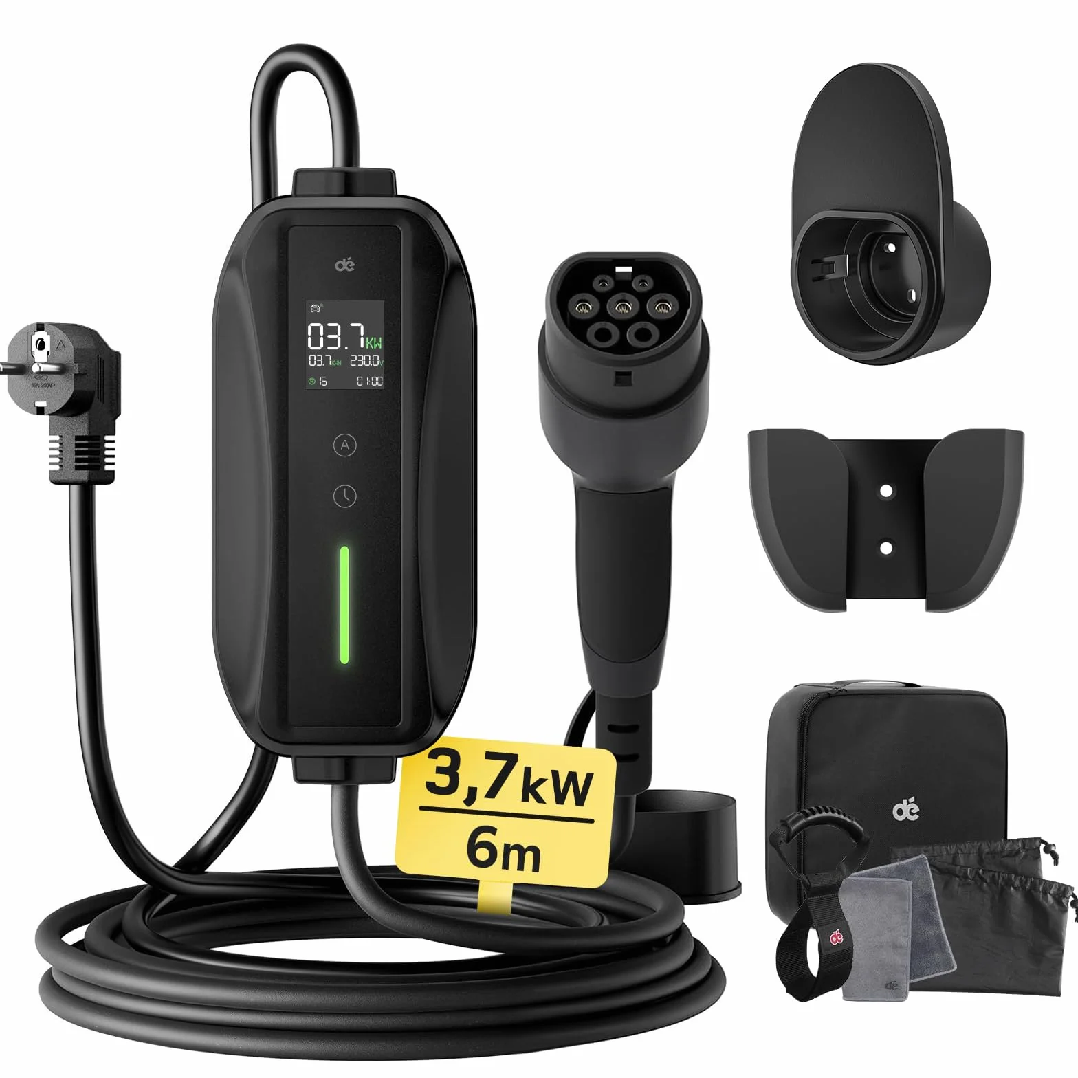 Cavo Ricarica Auto Elettrica Tipo 2 Schuko 6m 3,7kW 6-16A Wallbox Portatile LCD Digitale