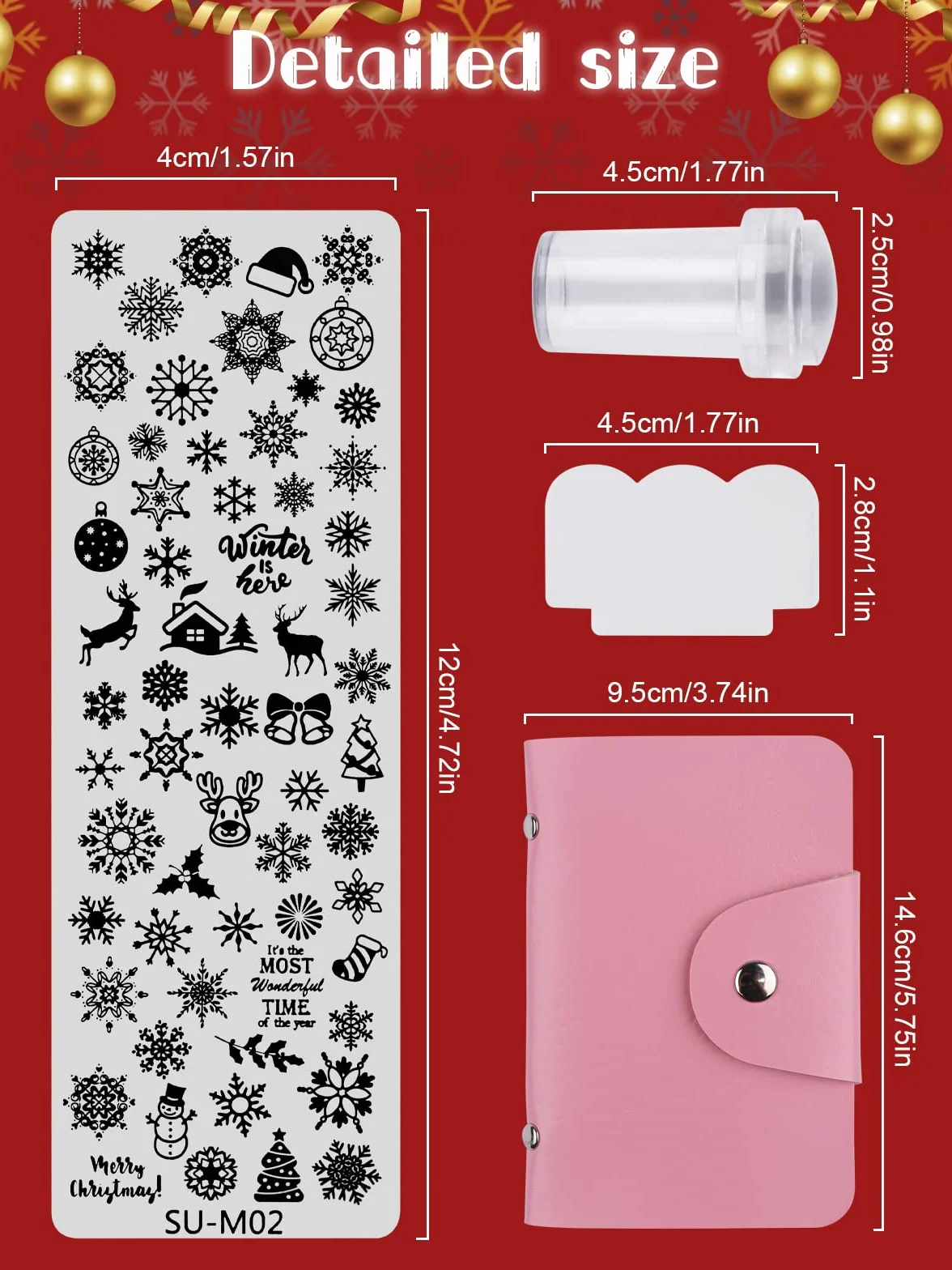EBANKU 6 pezzi Set di Nail Art Stamping Stampini, Piatti per Timbri per Unghie Renna Fiocco di Neve Albero di Natale Disegni Manicure con 1 Timbro + 1 Raschietto + 1Borsa Portaoggetti