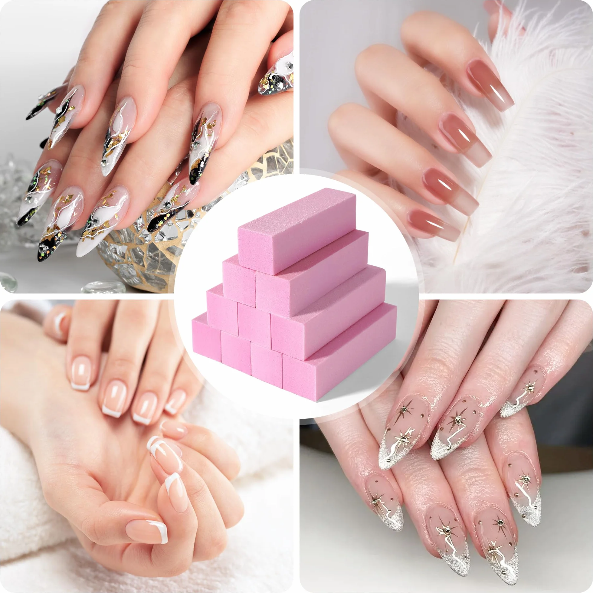 Set 10 blocchi leviganti unghie professionali 4 lati lavabili rosa