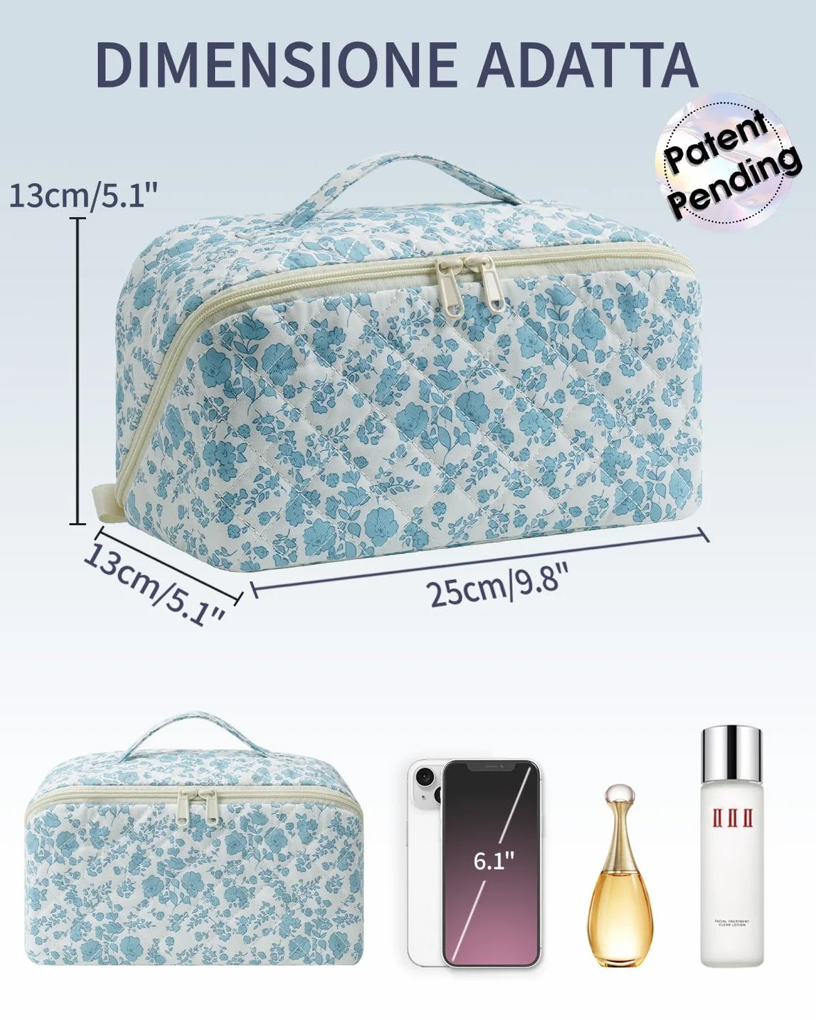 Wandering Nature Beauty Case Donna da Viaggio Impermeabile – Trousse Make Up Grande con Scomparti e Tasca Pennelli, Borsa Trucco Elegante con Manico e Divisorio Trasparente
