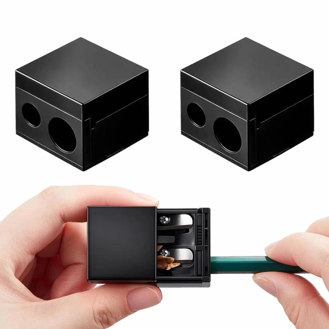 2 Pezzi Temperino Matita Occhi, Temperino Per Matite Trucco, Design a doppio foro, Lip Liner E Matite Per Sopracciglia Di Varie Dimensioni, Facile Da Pulire E Adatto Ai Viaggi (Nero,B)