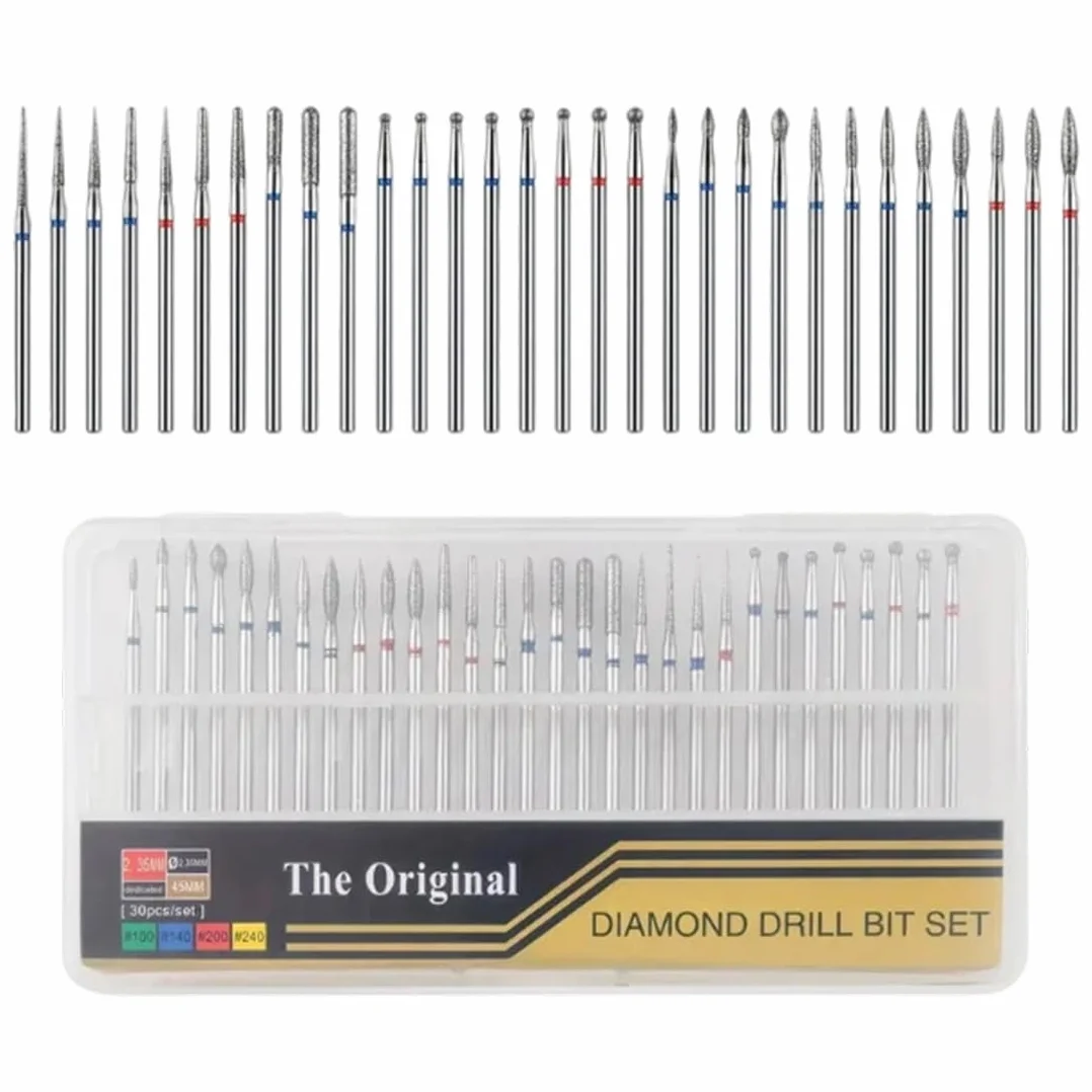 30 PCS Punte Professionali per Fresa Unghie in Diamante, Accessori in Carburo di Tungsteno per Rimozione di Gel, Acrilico e Cuticole, Ideali per Manicure e Pedicure