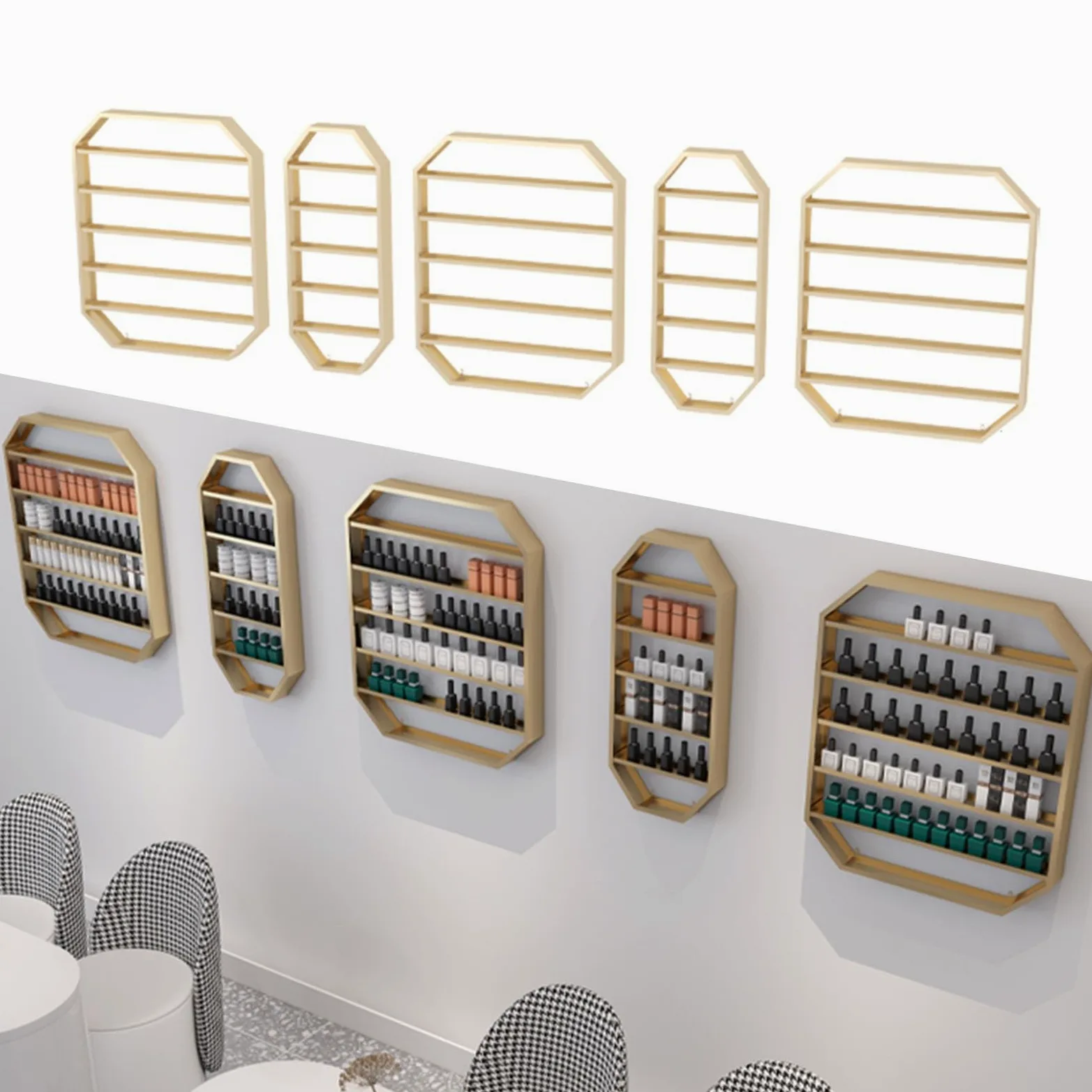 Confezione da 5 Porta smalti da Parete, Grande Set di contenitori per smalti, Organizer per Oli Essenziali, vetrine per saloni di Bellezza, Centri Benessere (Oro)