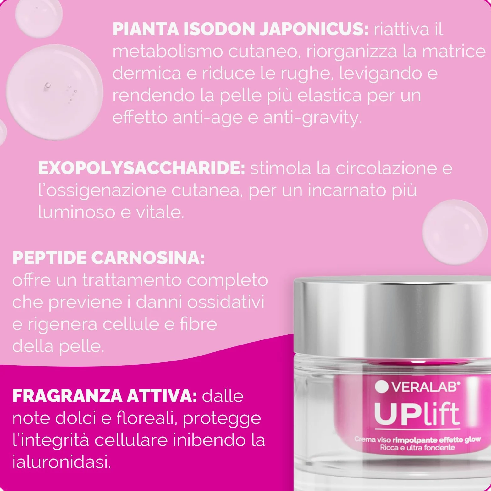 Veralab Uplift, Crema Viso Rimpolpante Effetto Glow Anti-Rughe e Anti-Age per Pelli Secche e Mature