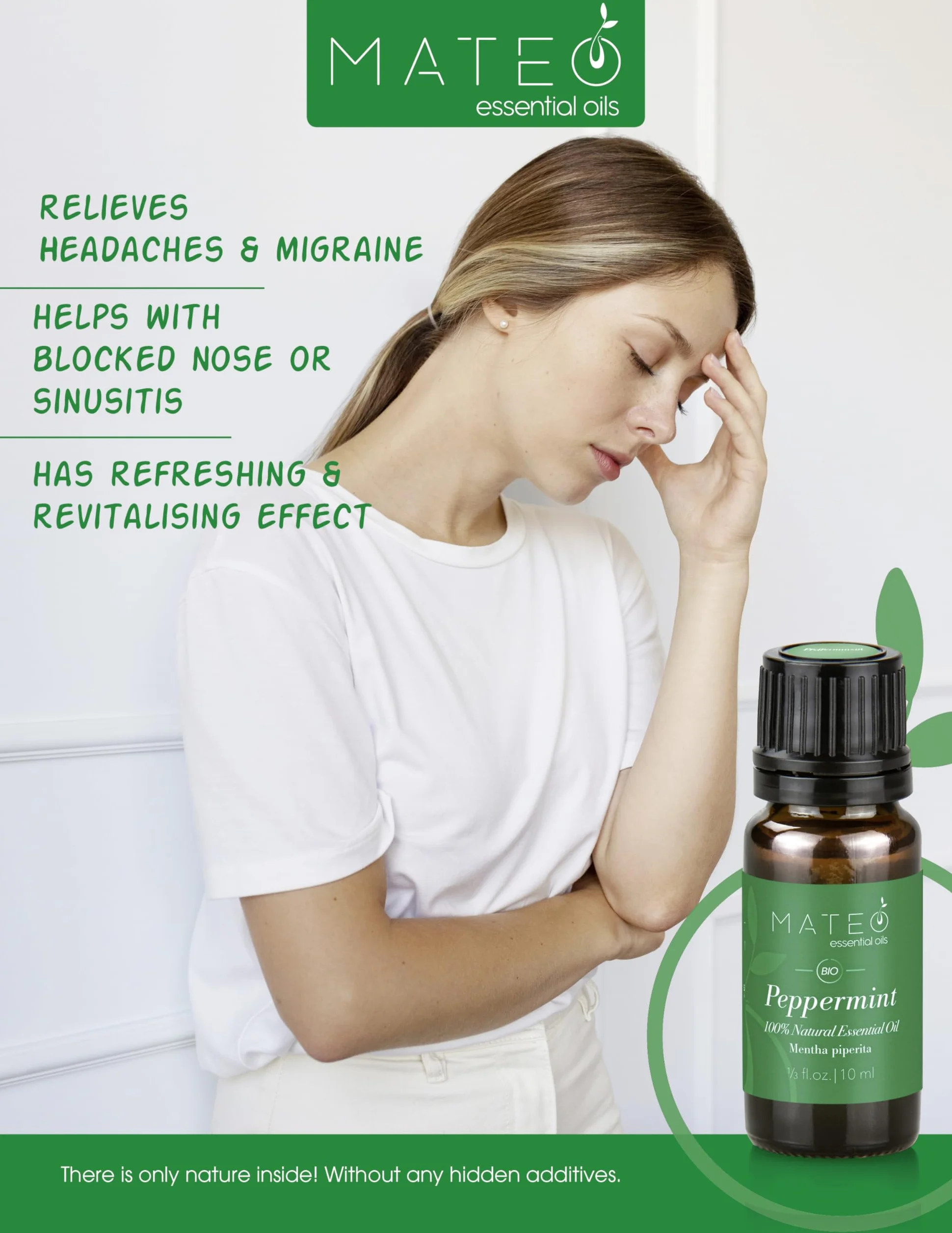 Olio Essenziale di Menta Piperita 100% Puro Naturale Qualità Terapeutica Aromaterapia 10 ml