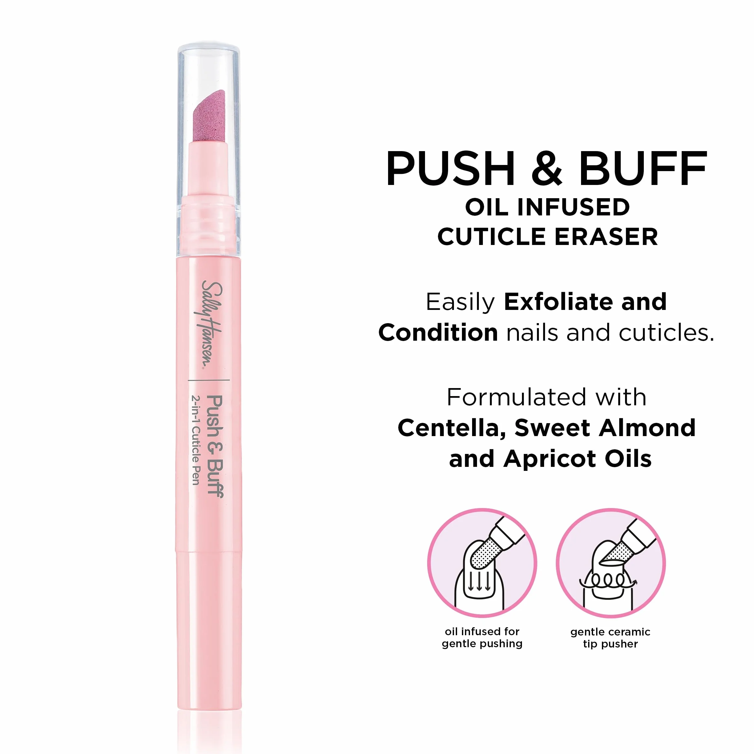 Sally Hansen Push & Buff 2-In-1 Pen, Rimuovi-cuticole, preparazione per manicure