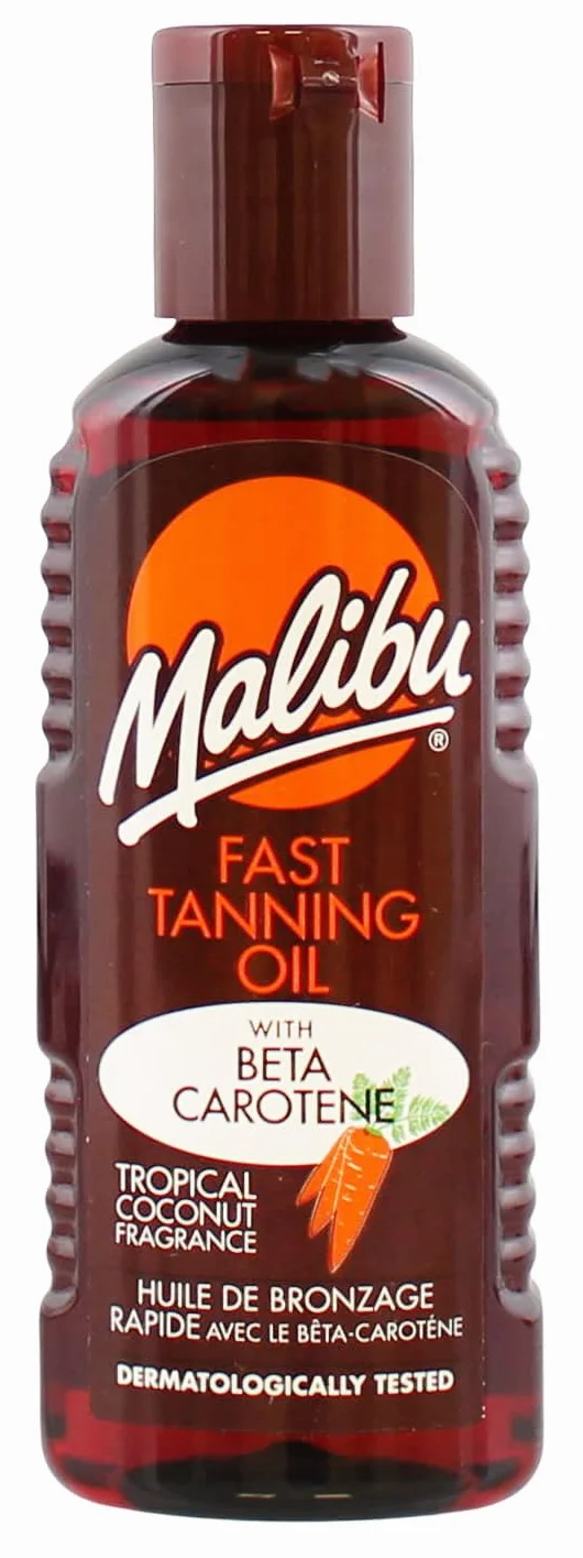 Malibu Sun Olio solare abbronzante veloce, resistente all'acqua con beta-carotene e fragranza tropicale di cocco, 100 ml, marrone