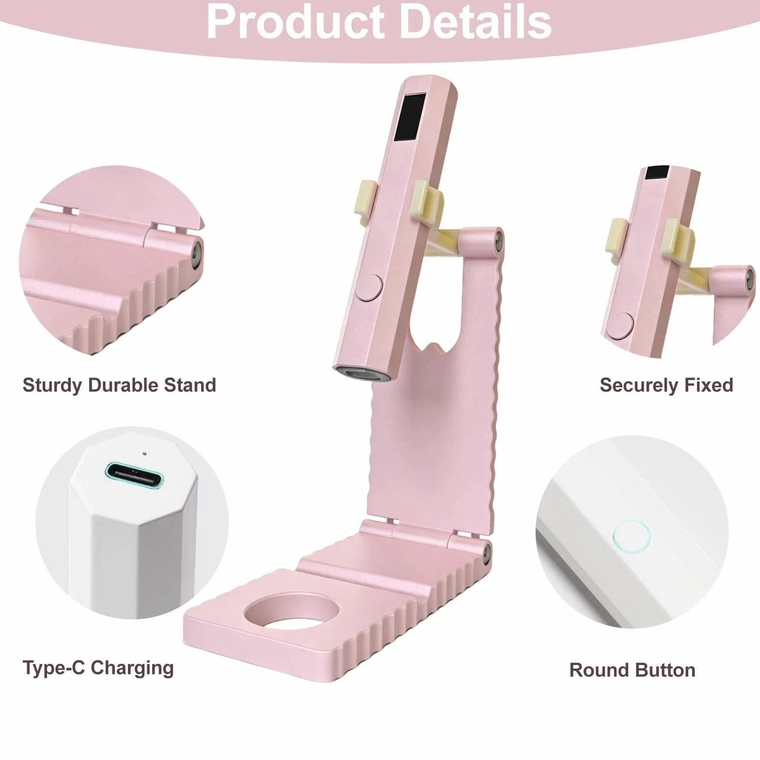 Lampada UV Portatile per Unghie 3W LED Senza Fili Asciuga Rapida con Supporto Rosa
