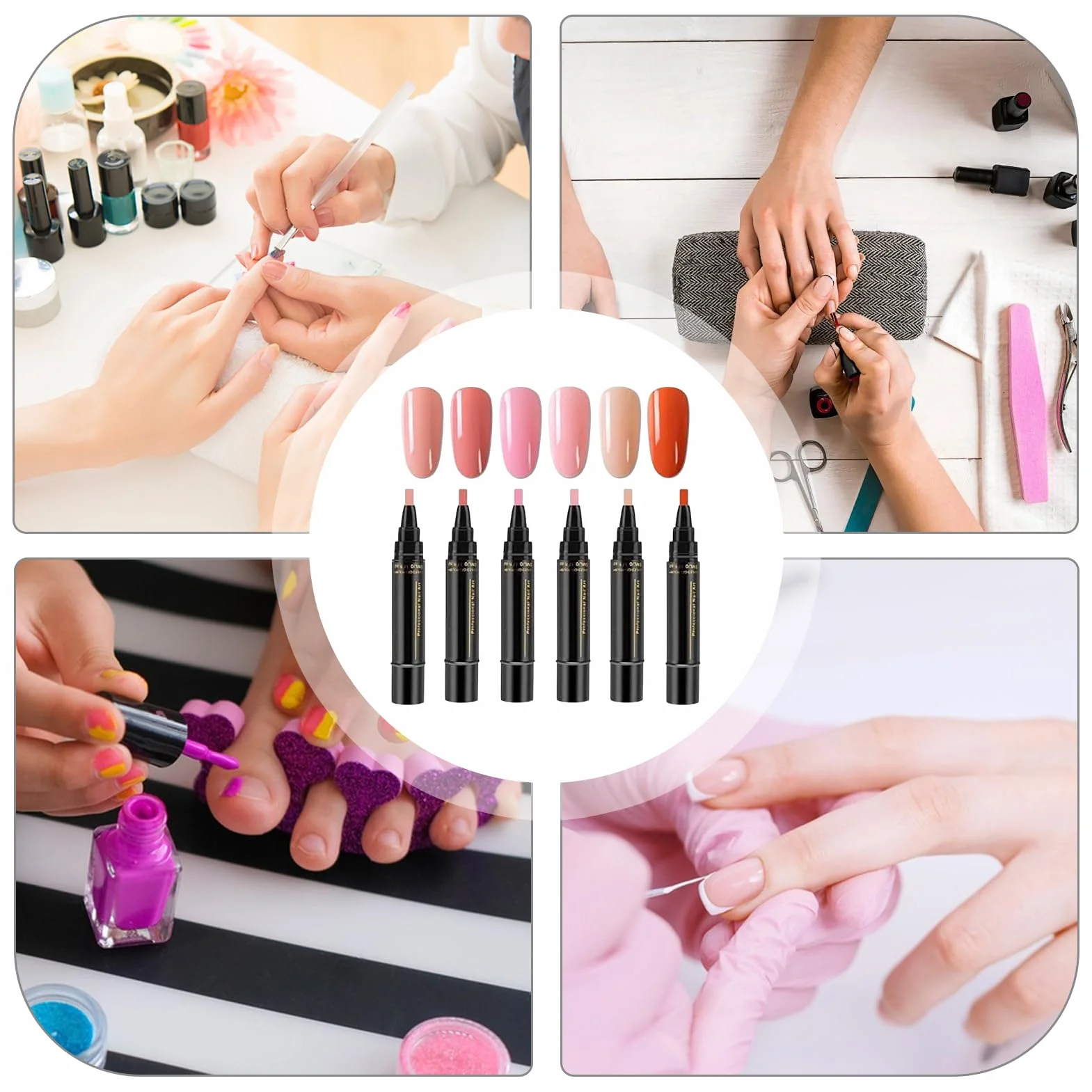 Penne per smalto per unghie | Penna per chiodos gel a 6 colori ad asciugatura rapida | Nessun UV gel Varnish Art Pen Strumento | Accessori pittura polacco 3 in 1 chiodi per il salone per la casa
