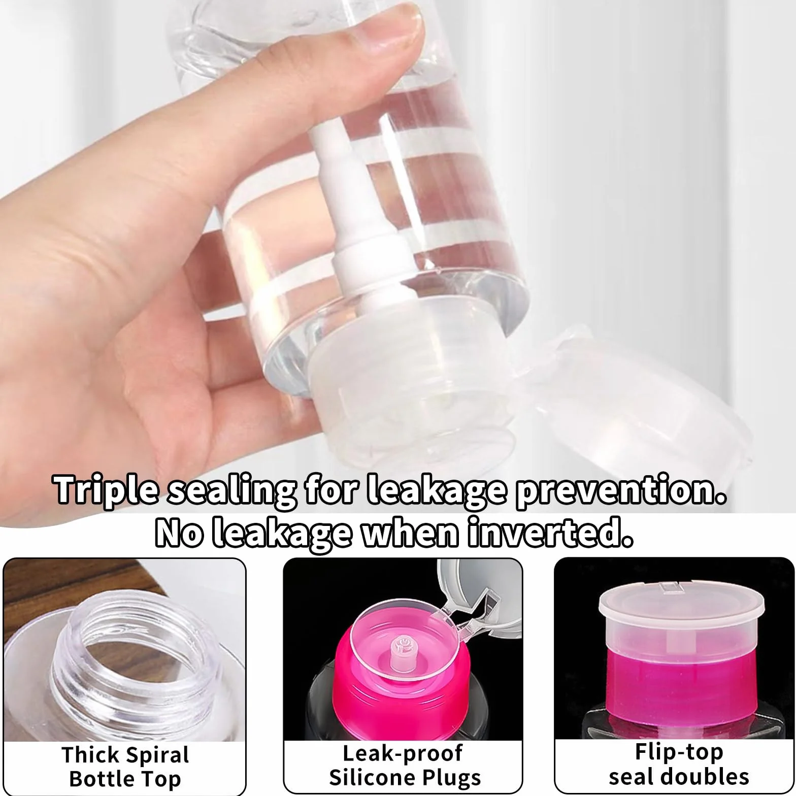 4 Pezzi Dispenser per Smalto,180 ml Flaconi a Pompa in Plastica, Bottiglie Ricaricabili per Detergenti e Liquidi Domestici, Contenitori da Viaggio Portatili Multiuso, Accessori per Casa e Cucina