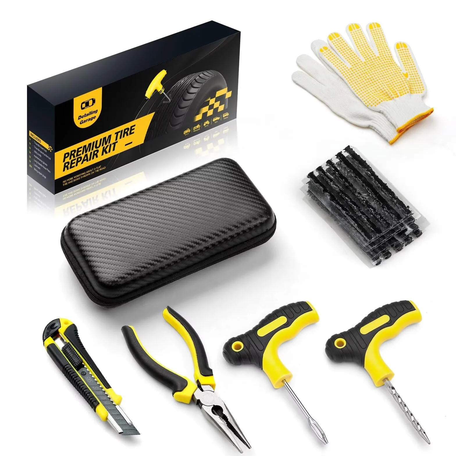 Kit di riparazione pneumatici sgonfi 27 pezzi con sigillante per auto camion moto bici