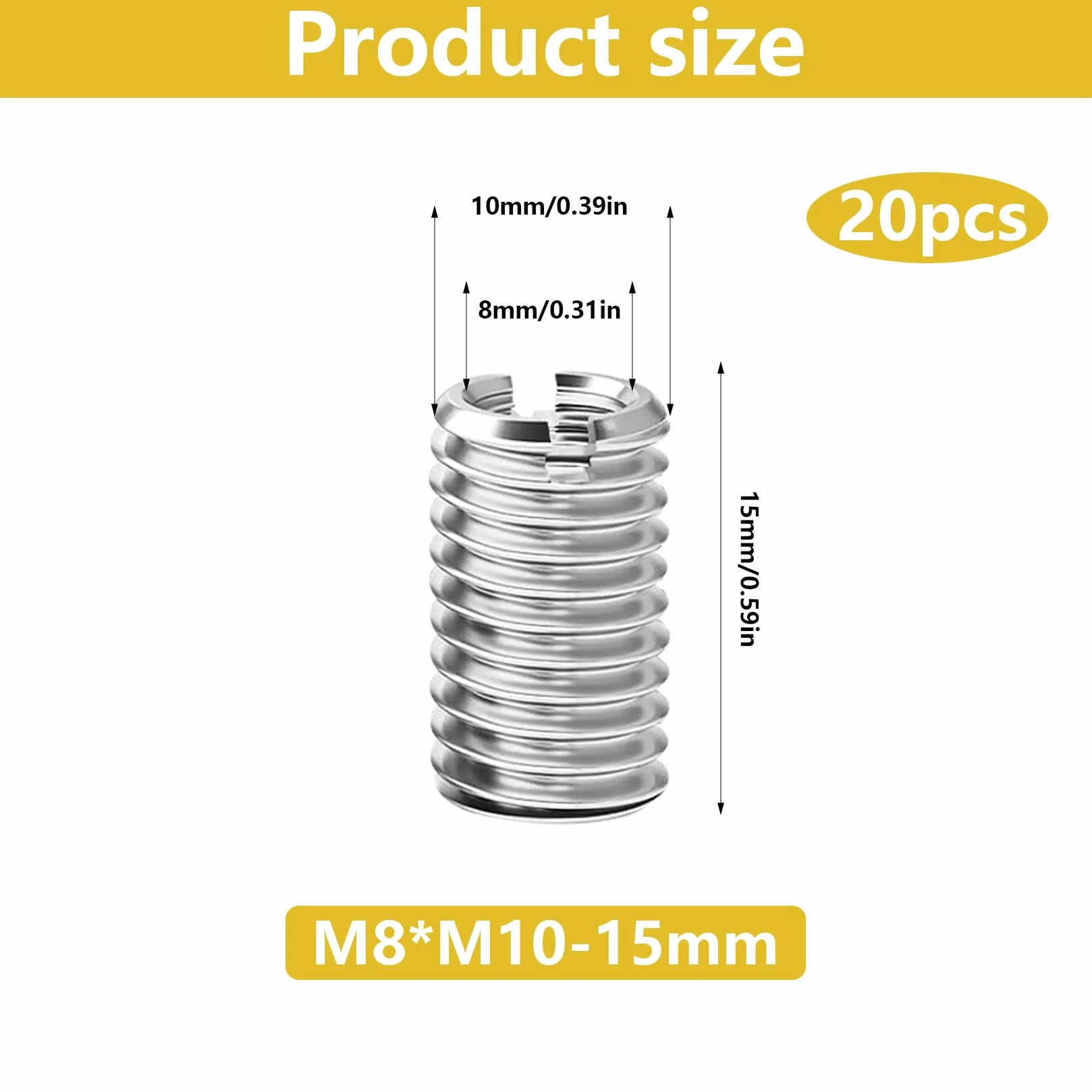 Boccole Filettate in Acciaio Inox M10 a M8 Inserti Filettati per Riparazione Filettature