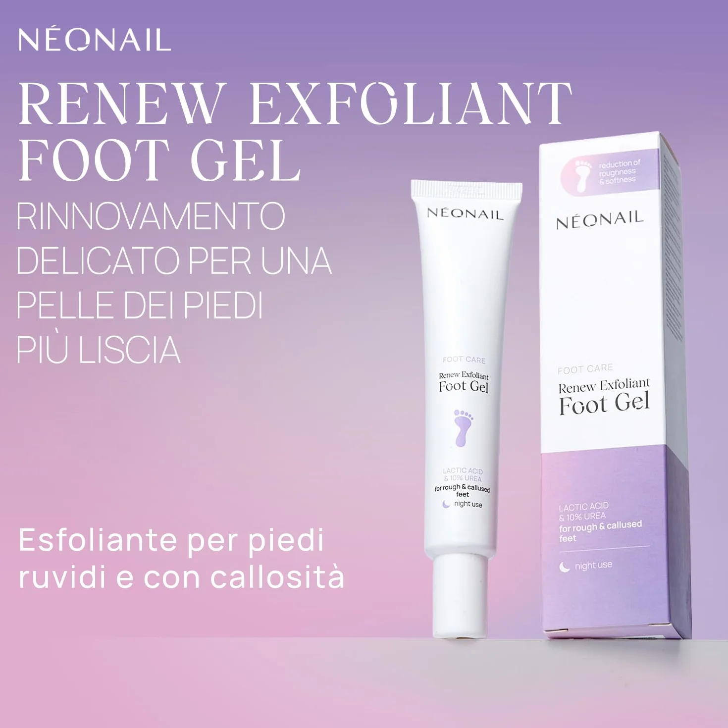 NÉONAIL Gel esfoliante piedi con urea 10% e acido lattico - Renew Exfoliant Foot Gel - gel cheratolitico per piedi secchi e screpolati - 50 ml