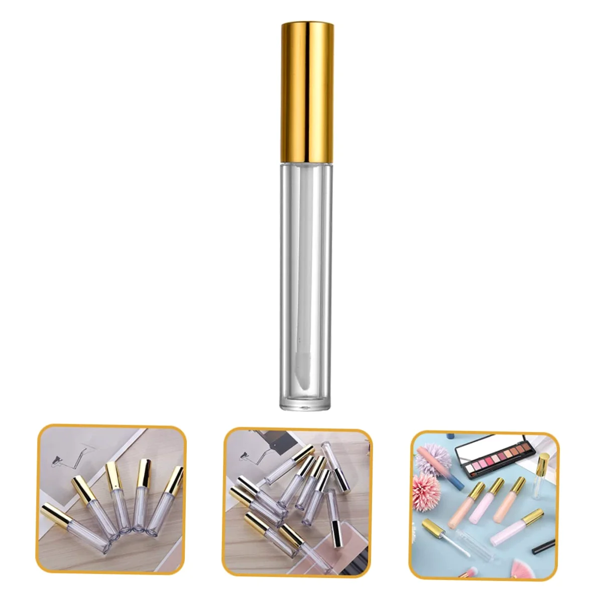 Tubo Lucidalabbra Vuoto 10ml in Plastico Coperchio Oro | 40 Pezzi, per Makeup e Lip Gloss, Formato Leggero e Facile da Trasportare