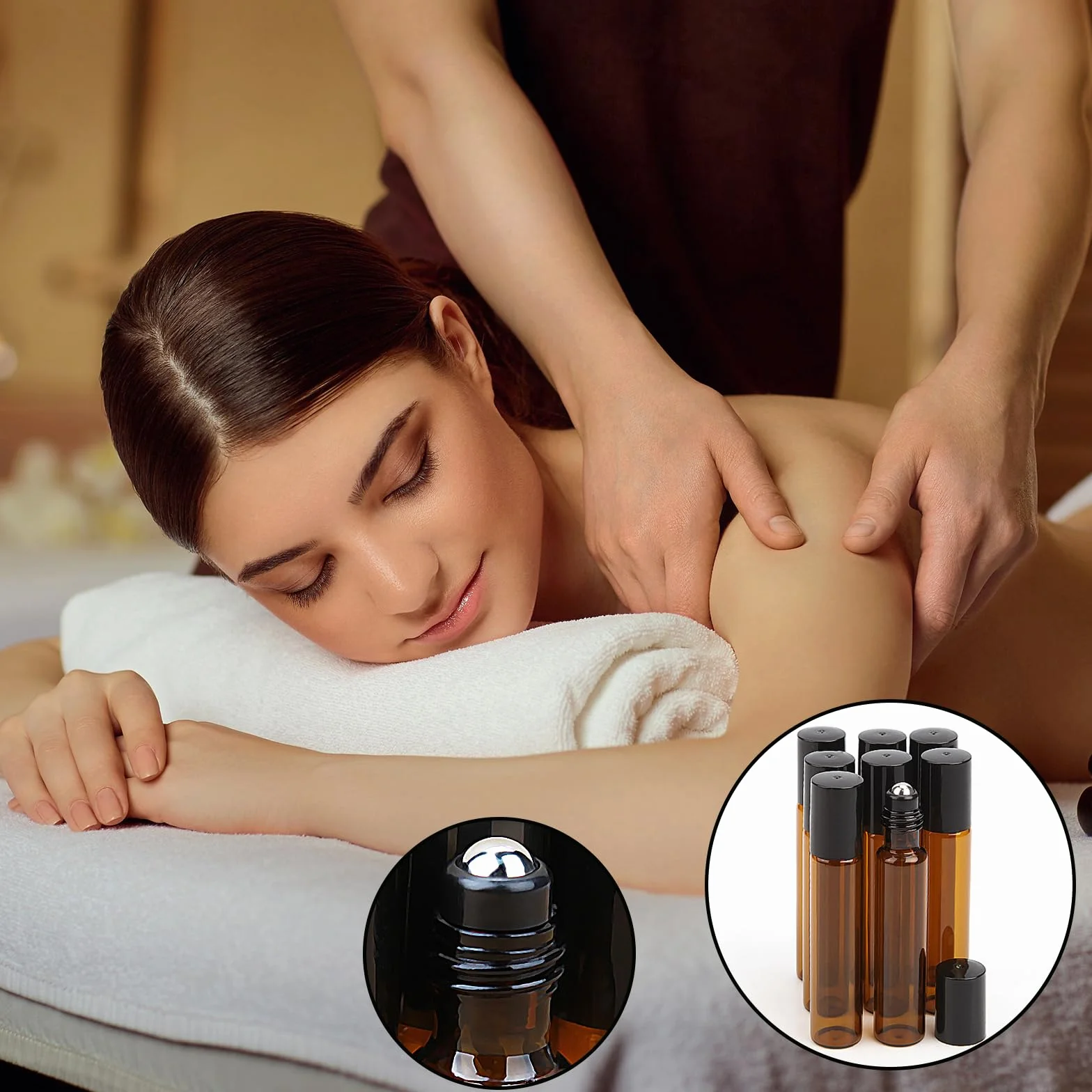DKBT 30 bottiglie vuote da 10 ml, rollon, per olio essenziale, marrone, rollon, per oli con rullo in acciaio inox, oli essenziali, lozioni, profumi, massaggi