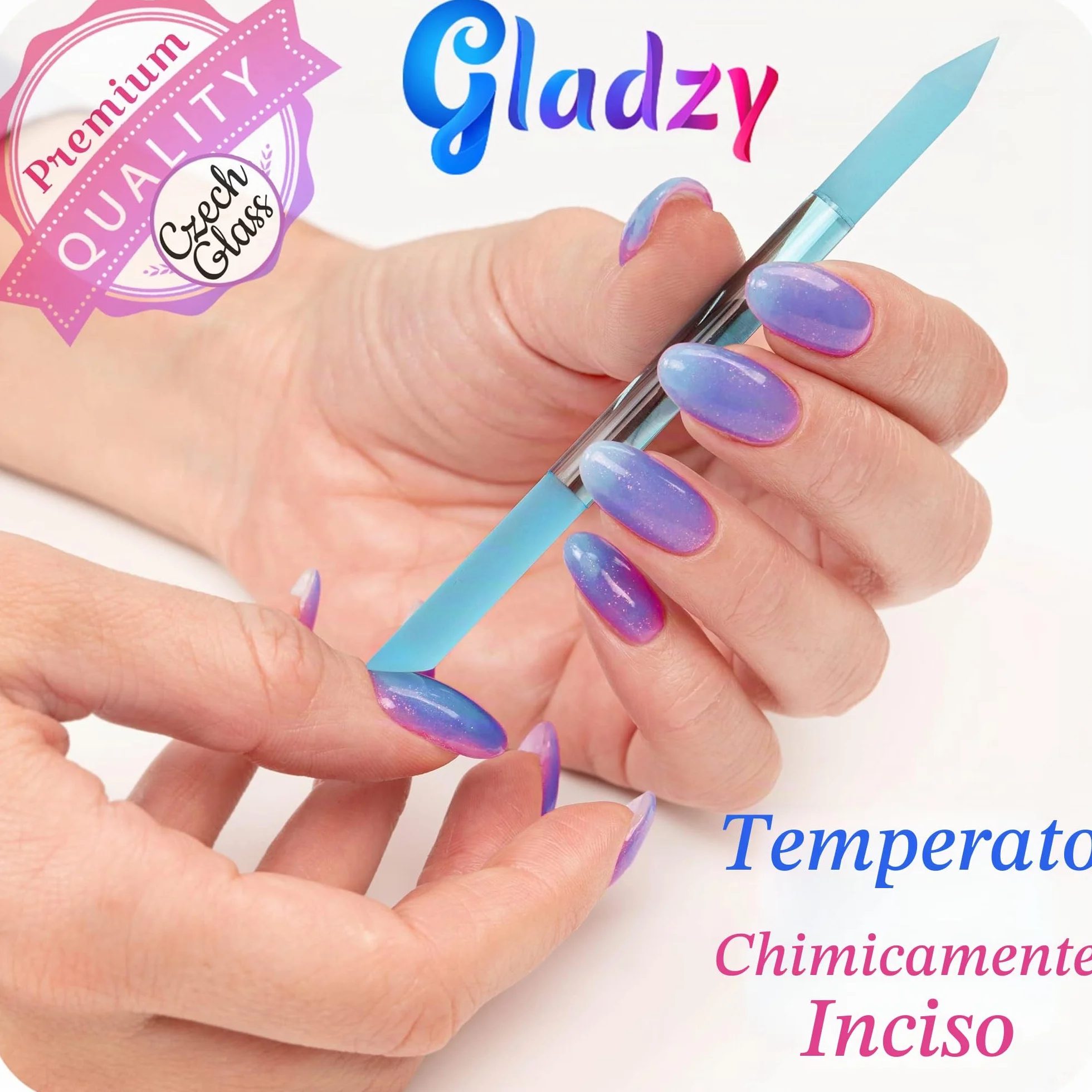 Lima in Vetro Spingi Cuticole - Bastoncino Manicure, Rimuovi Cuticole Professionale di Precisione, la Superficie Abrasiva Non si Consuma, Qualità Ceca, Gladzy