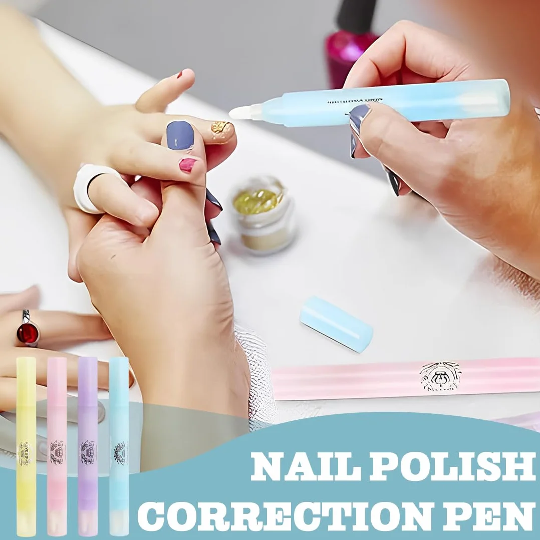 4 Pezzi Penna Correttore Smalto con 12 Punte di Ricambio Rimozione Smalto per Unghie Senza Solvente, Nail Remover Correzione Pen, Pennello Correggi Smalto per Unghie