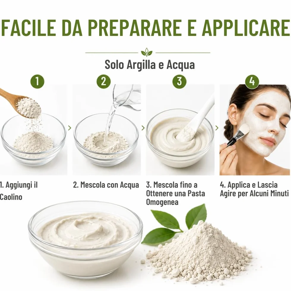 Argilla Bianca di Kaolin | 500 gr | Per la Cura della Pelle e dei Capelli | Esfoliante e Lenitivo | Ringiovanisce, calma e ammorbidisce la pelle