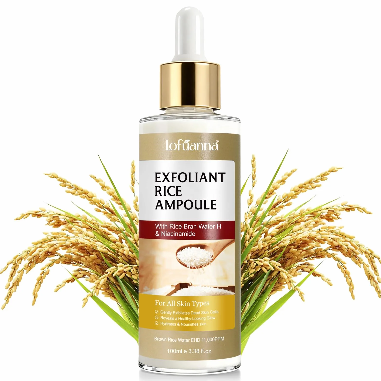 Siero Esfoliante al Riso 100ml, Siero Coreano Esfoliante al Riso, Peeling Viso Delicato,Scrub Viso Anti Punti Neri Rimozione, Riduce Pori, Idratante e Illuminante,Rimuove Cellule Morte,pelli sensibili