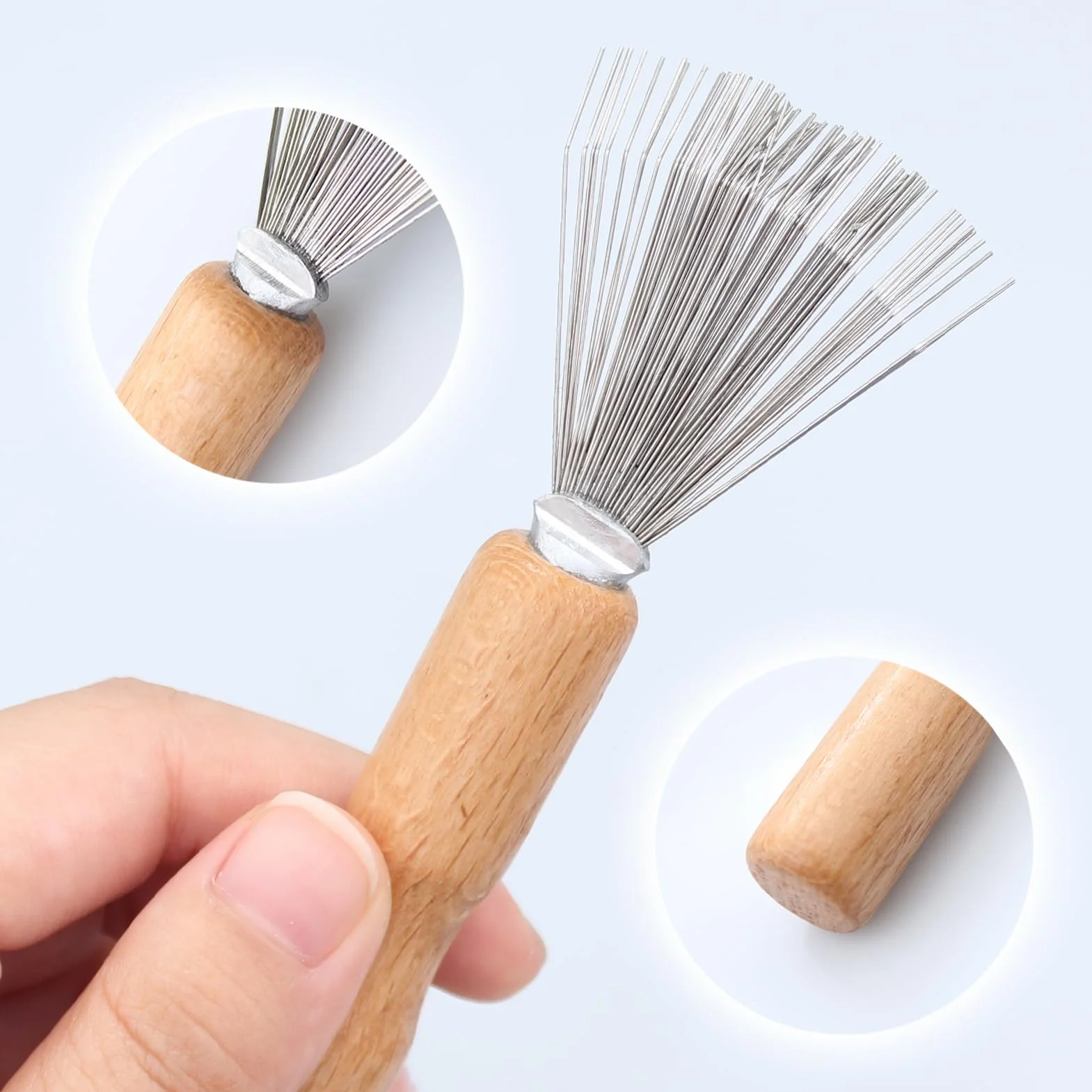 Spazzole per Capelli Strumento Pettine di Pulizia Rastrello con Manico in Legno