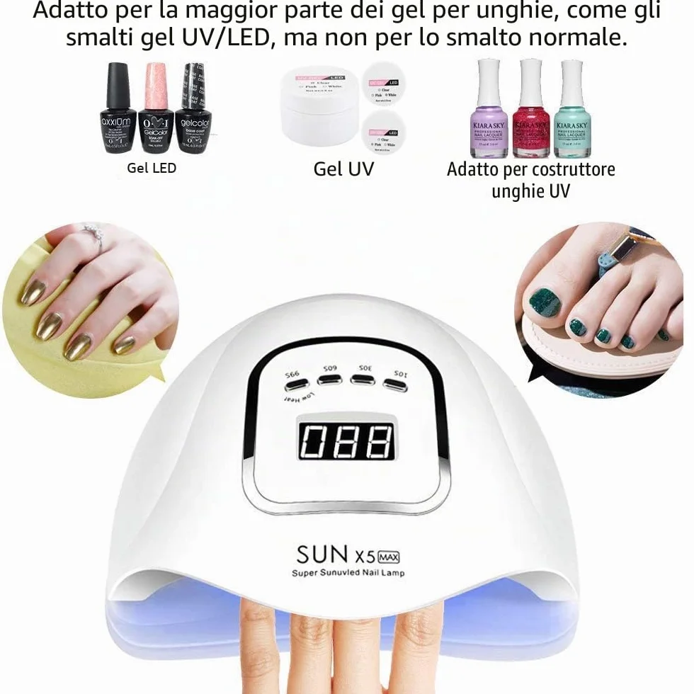 Lampada unghie LED UV da 150 W, lampada UV LED per unghie in gel, con timer 10s/30s/60s/99s, sensore infrarossi, display LCD