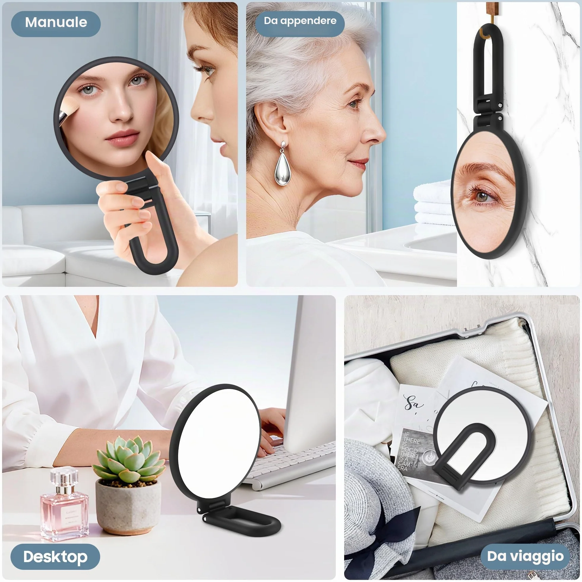 MIYADIVA Specchio con Ingrandimento 40X, Specchietto per Trucco Doppia Faccia, Portatile Pieghevole Nero