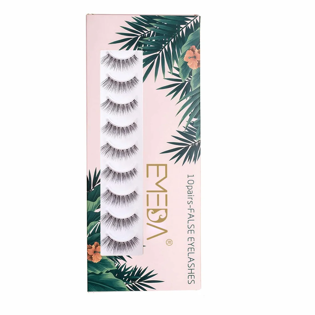 10 paia di ciglia finte 3D naturali fatte a mano al 100% Wispies corte morbide e riutilizzabili per il trucco degli occhi banda trasparente Natural eyelashes