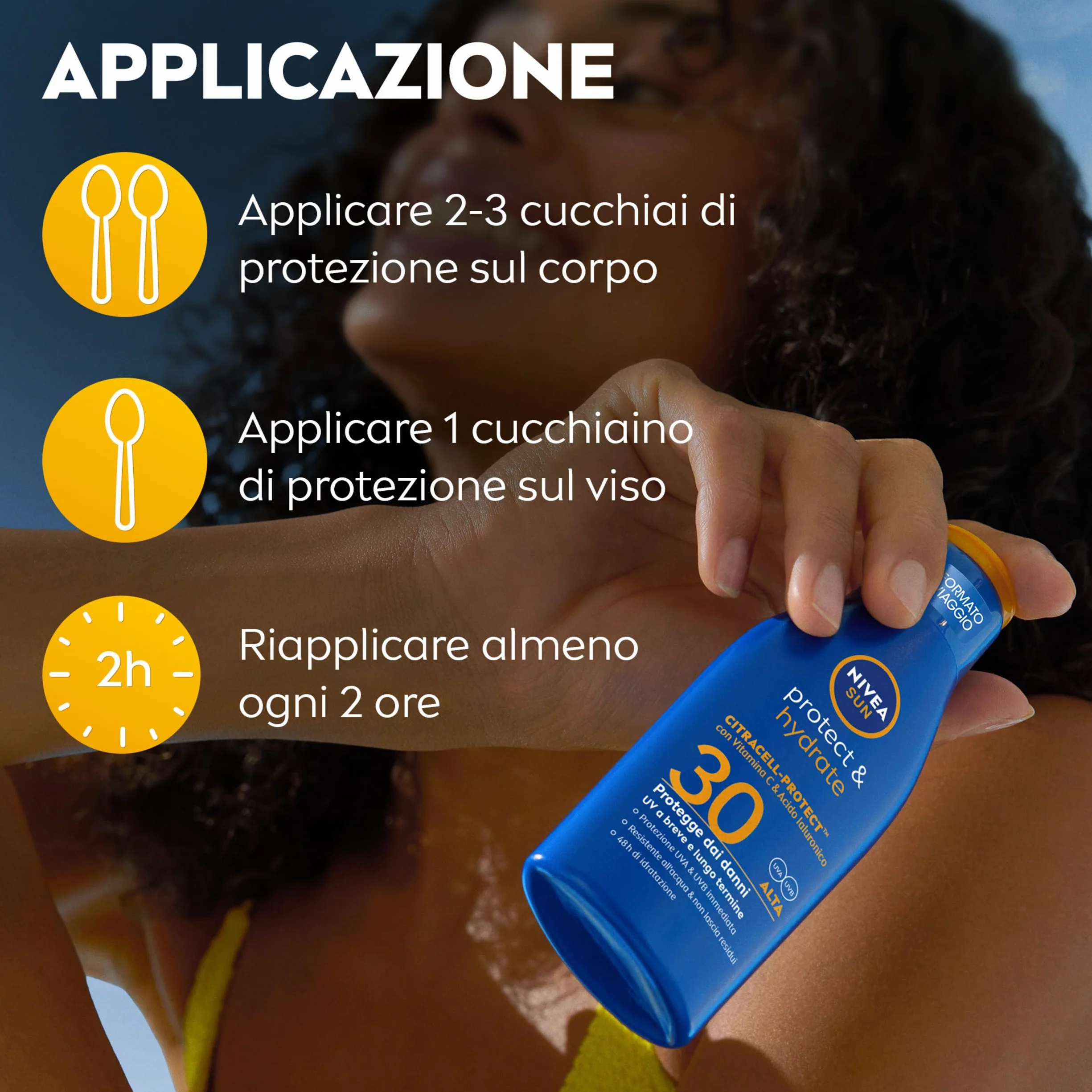 NIVEA SUN Protect & Hydrate SPF 30 Crema Solare 100 ml Idratante 48h Resistente All'Acqua Vitamina C Acido Ialuronico