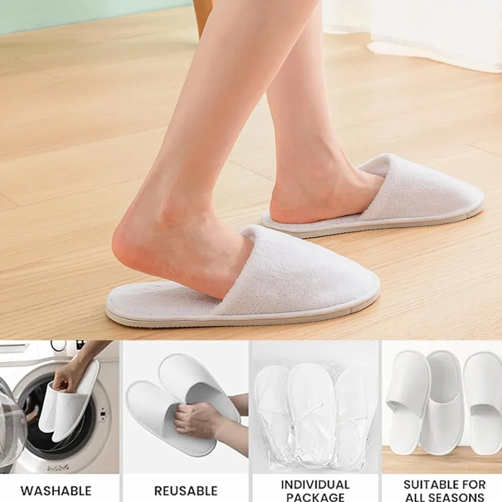 Pantofole Antiscivolo Monouso in Spugna Premium - 2 Paia per Hotel e Ospiti - Unisex per Spa e Casa, 29cm